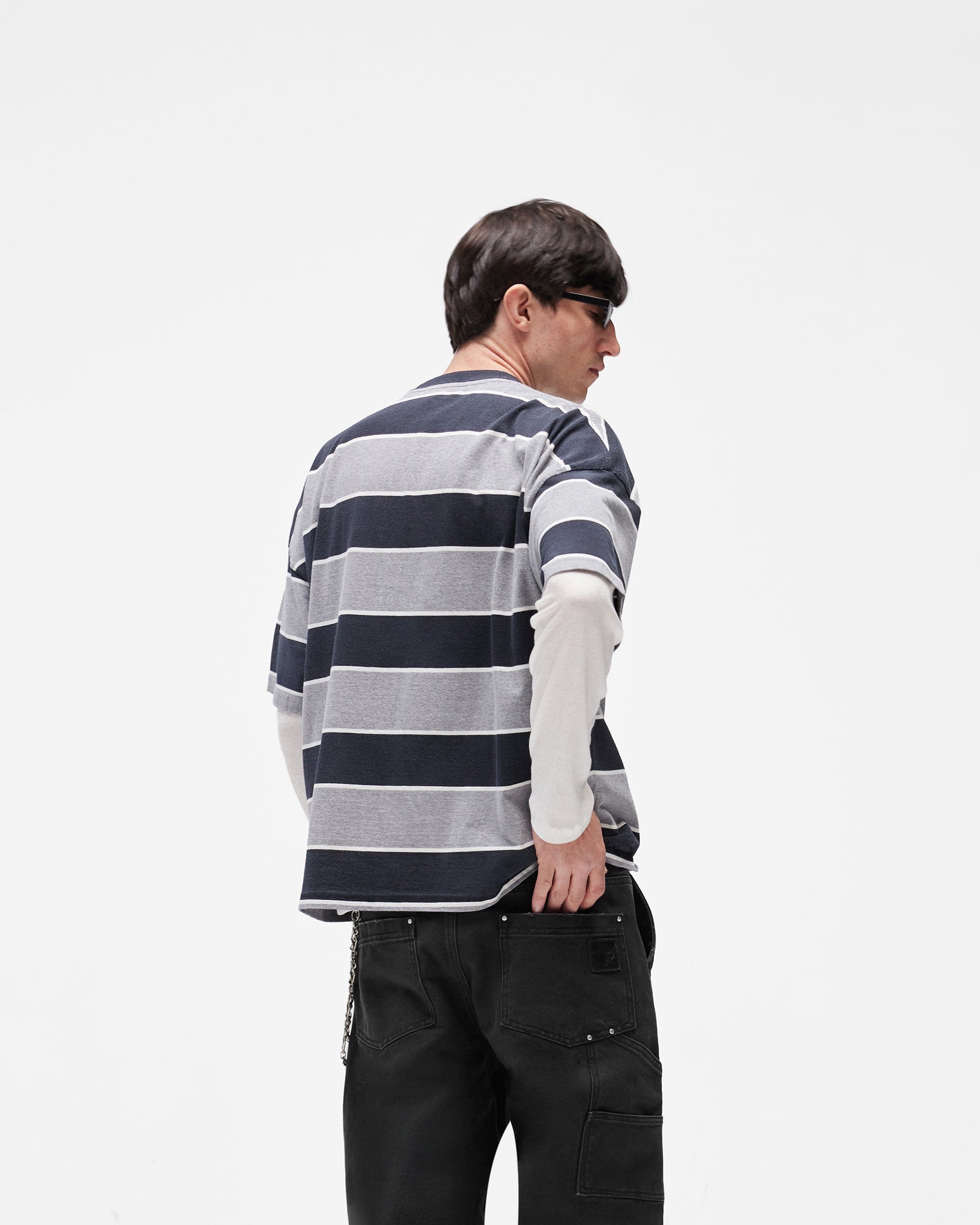 SC26 Calfornia Striped T-Shirt - Jet Black Grey Marl