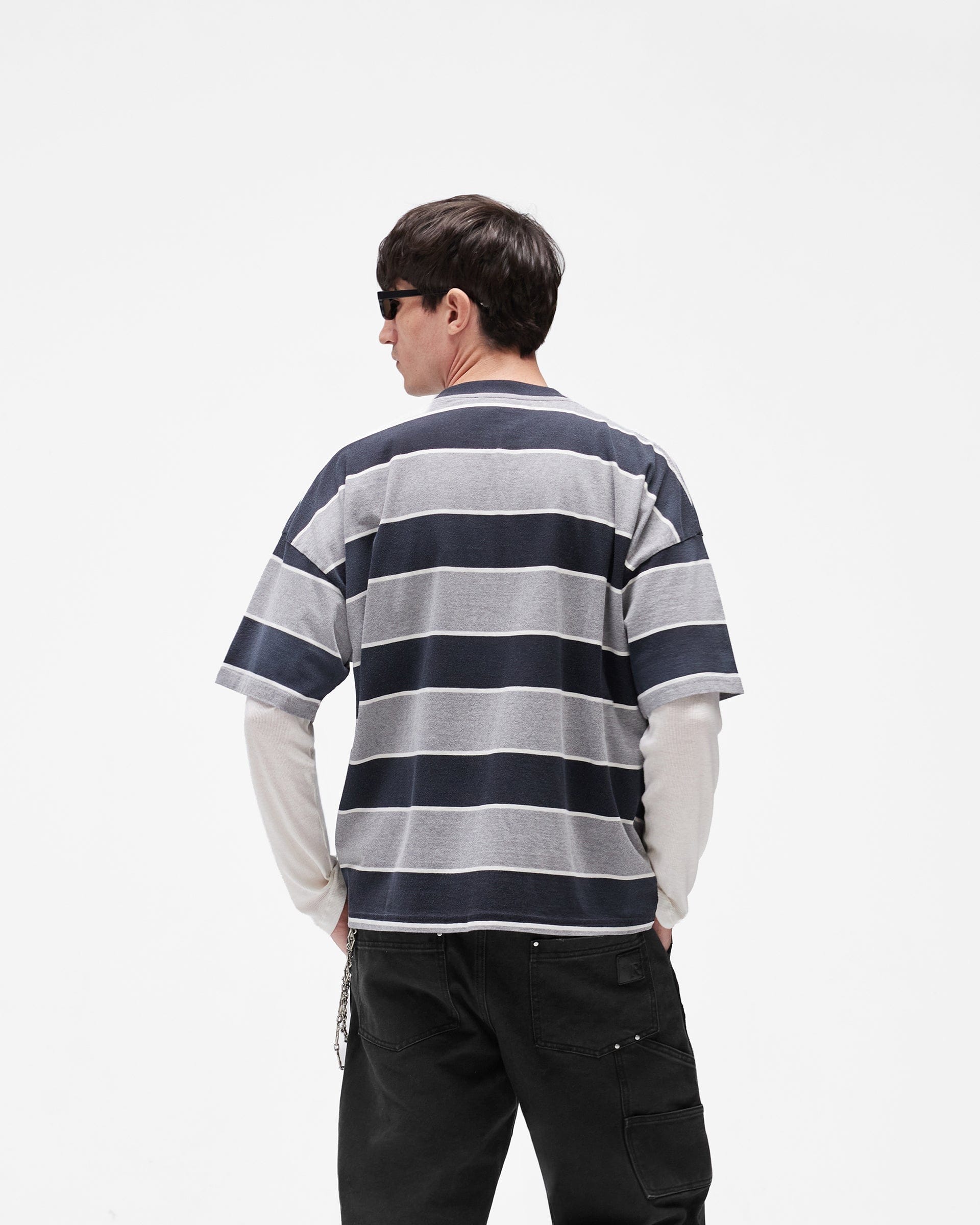 SC26 Calfornia Striped T-Shirt - Jet Black Grey Marl
