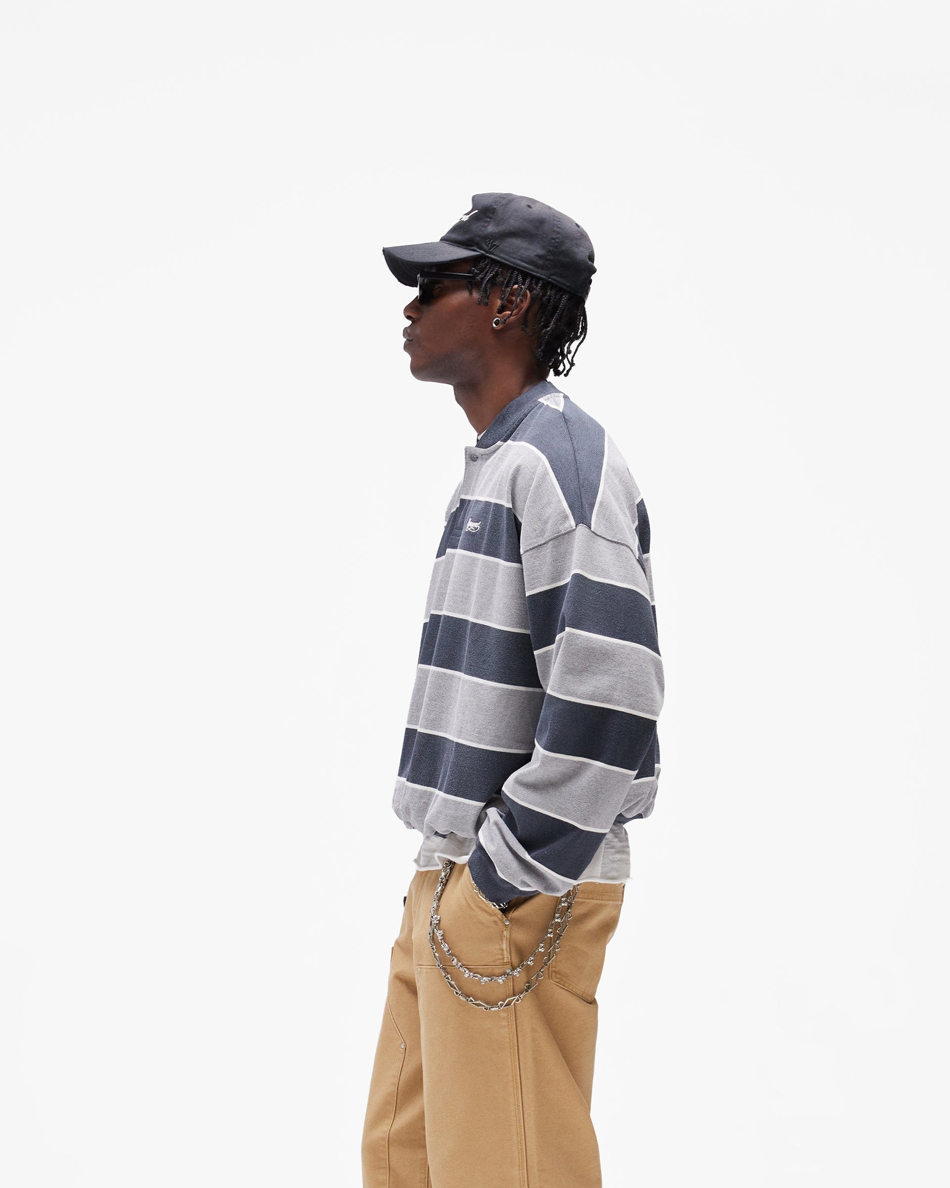 SC26 California Striped Henley Sweater - Jet Black Grey Marl