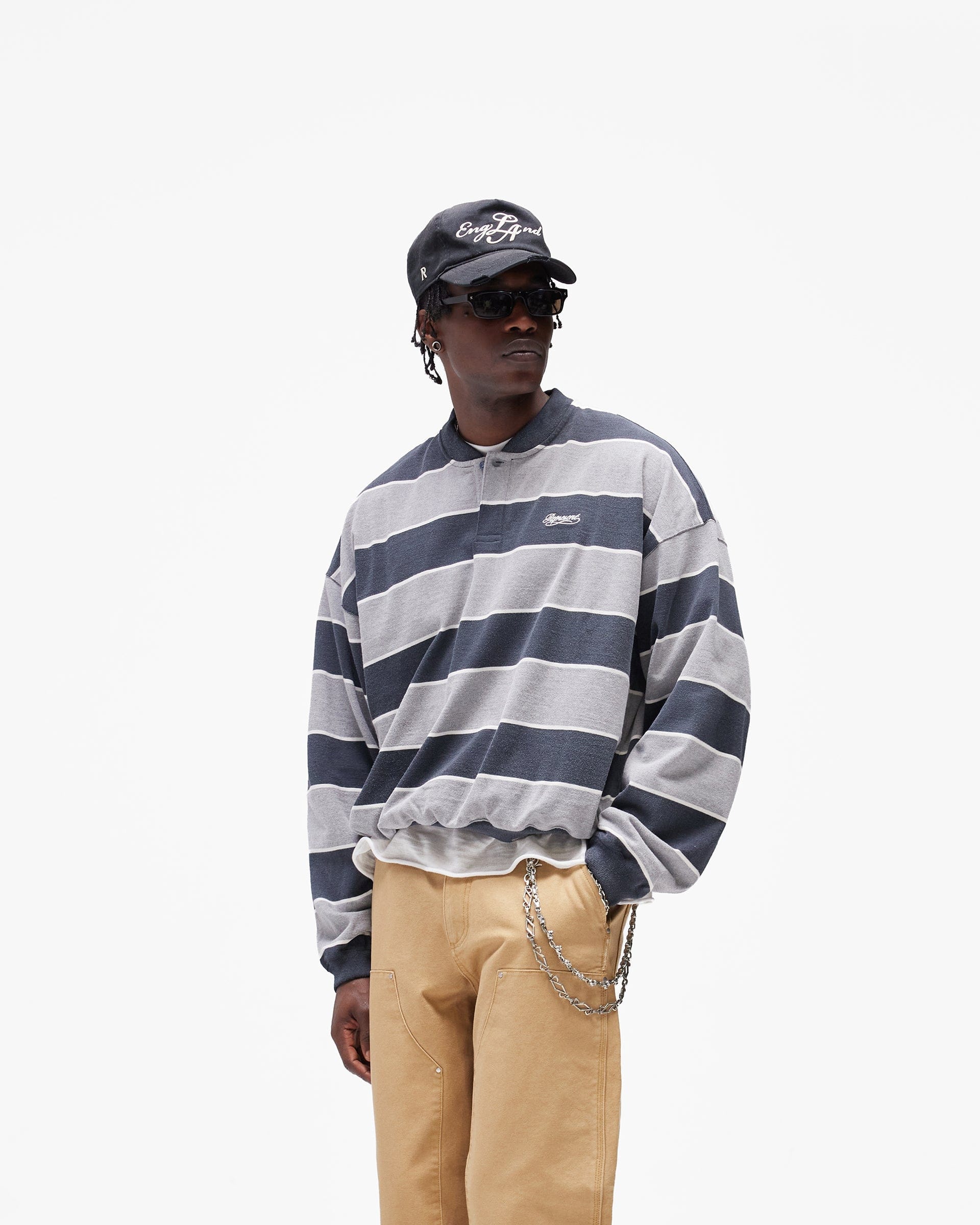 SC26 California Striped Henley Sweater - Jet Black Grey Marl