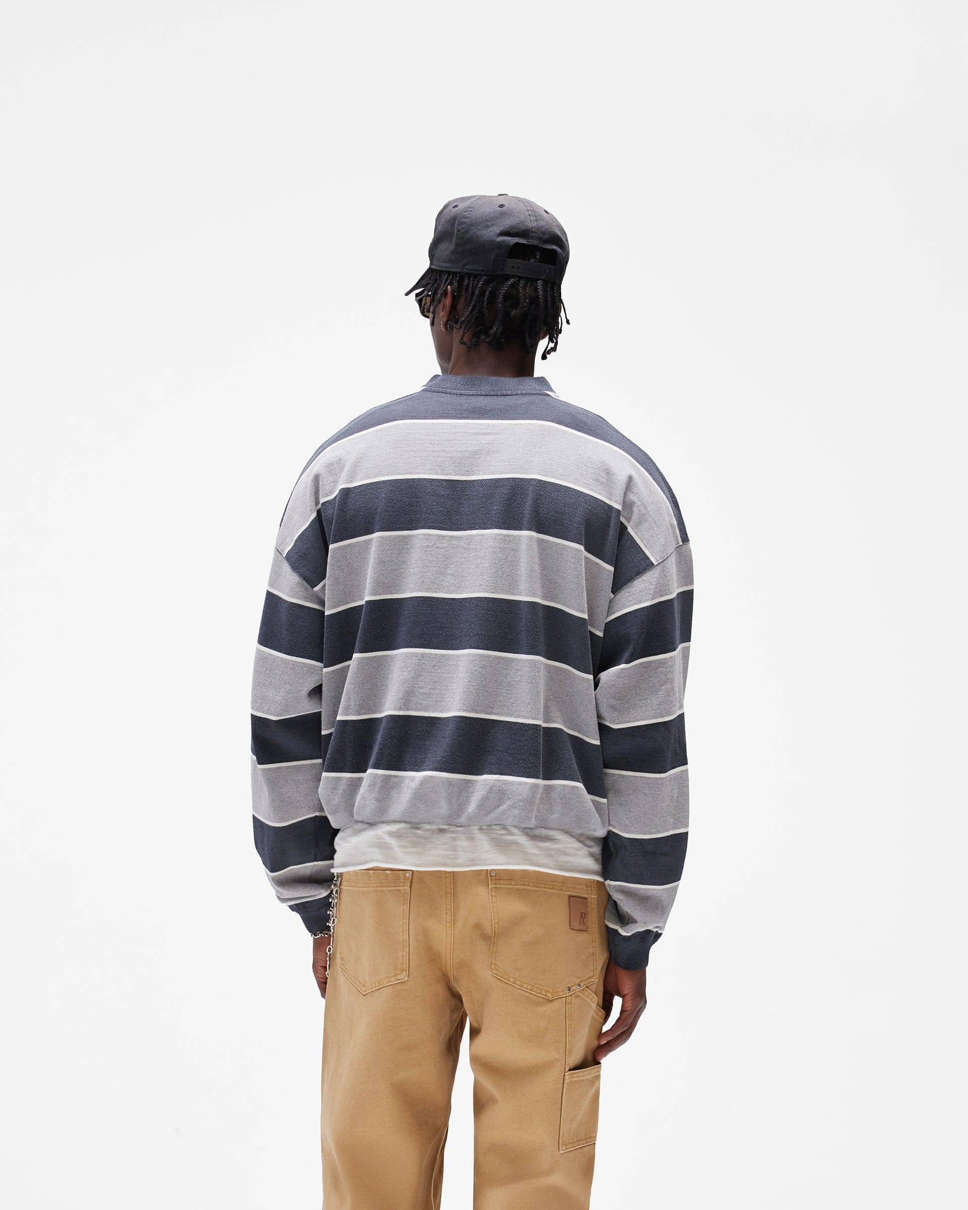 SC26 California Striped Henley Sweater - Jet Black Grey Marl