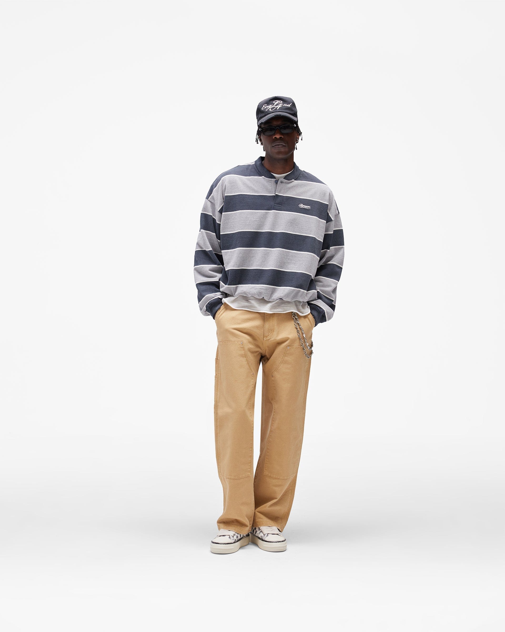 SC26 California Striped Henley Sweater - Jet Black Grey Marl