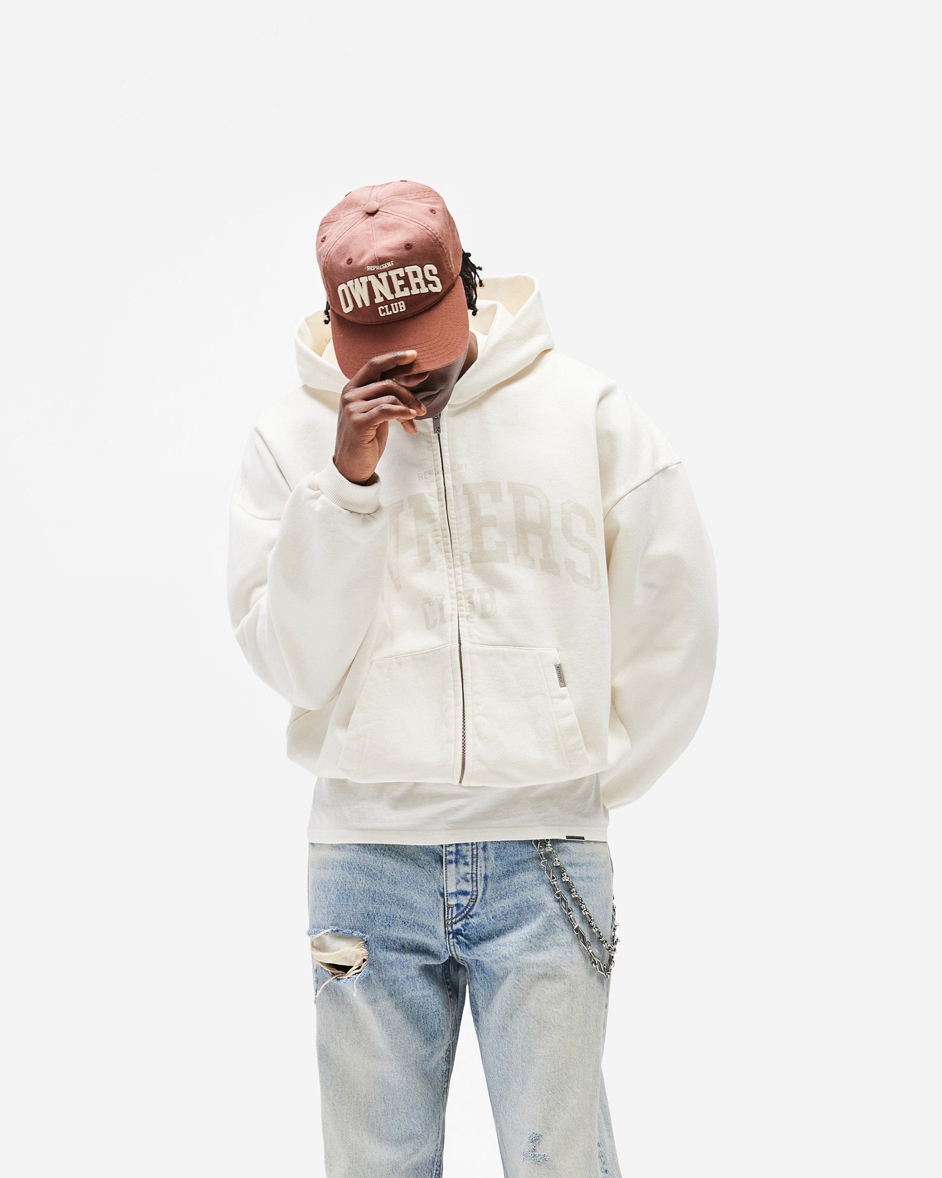 Owners Club Represent Owners Club Zip Through Hoodie - Chalk