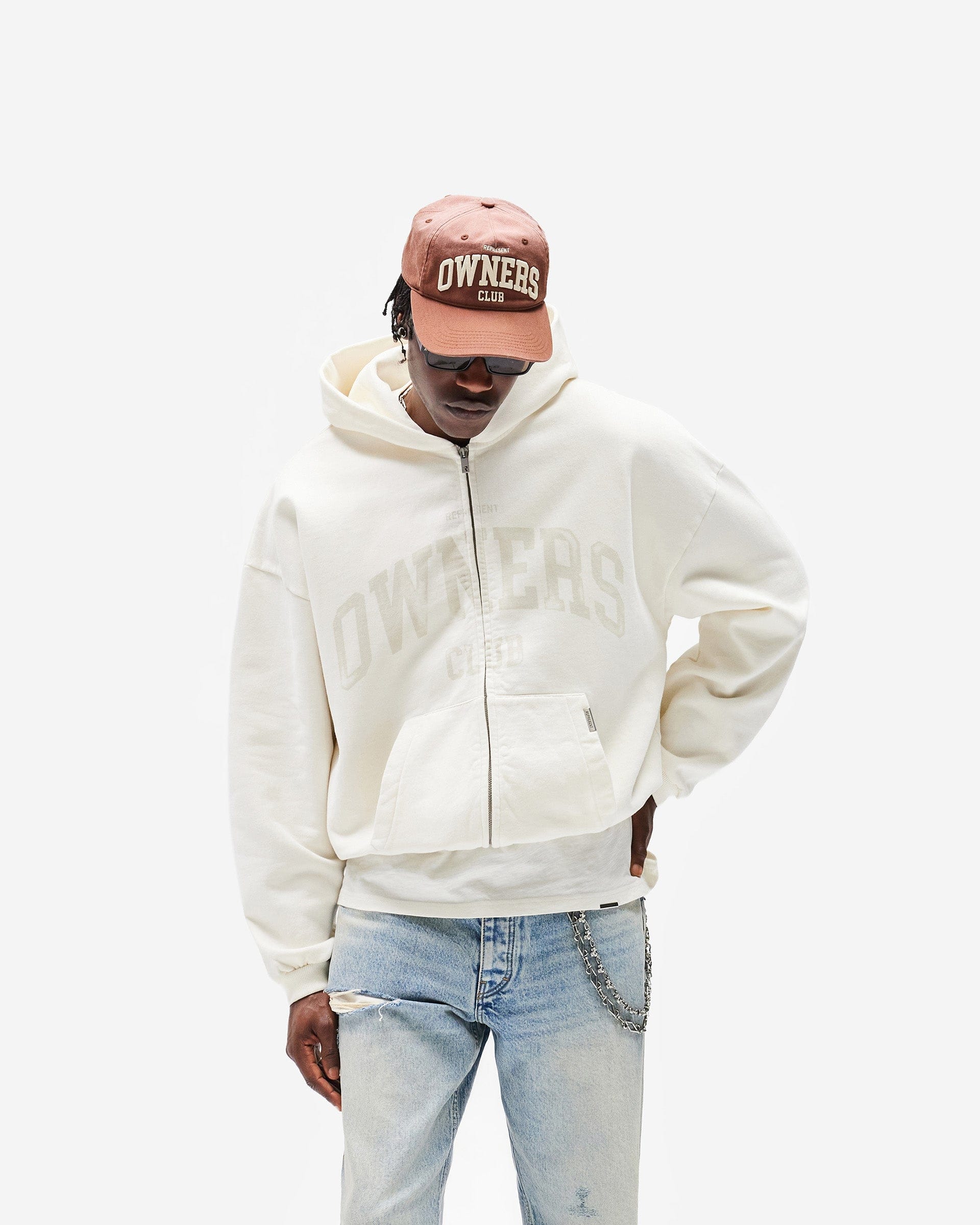 Owners Club Represent Owners Club Zip Through Hoodie - Chalk
