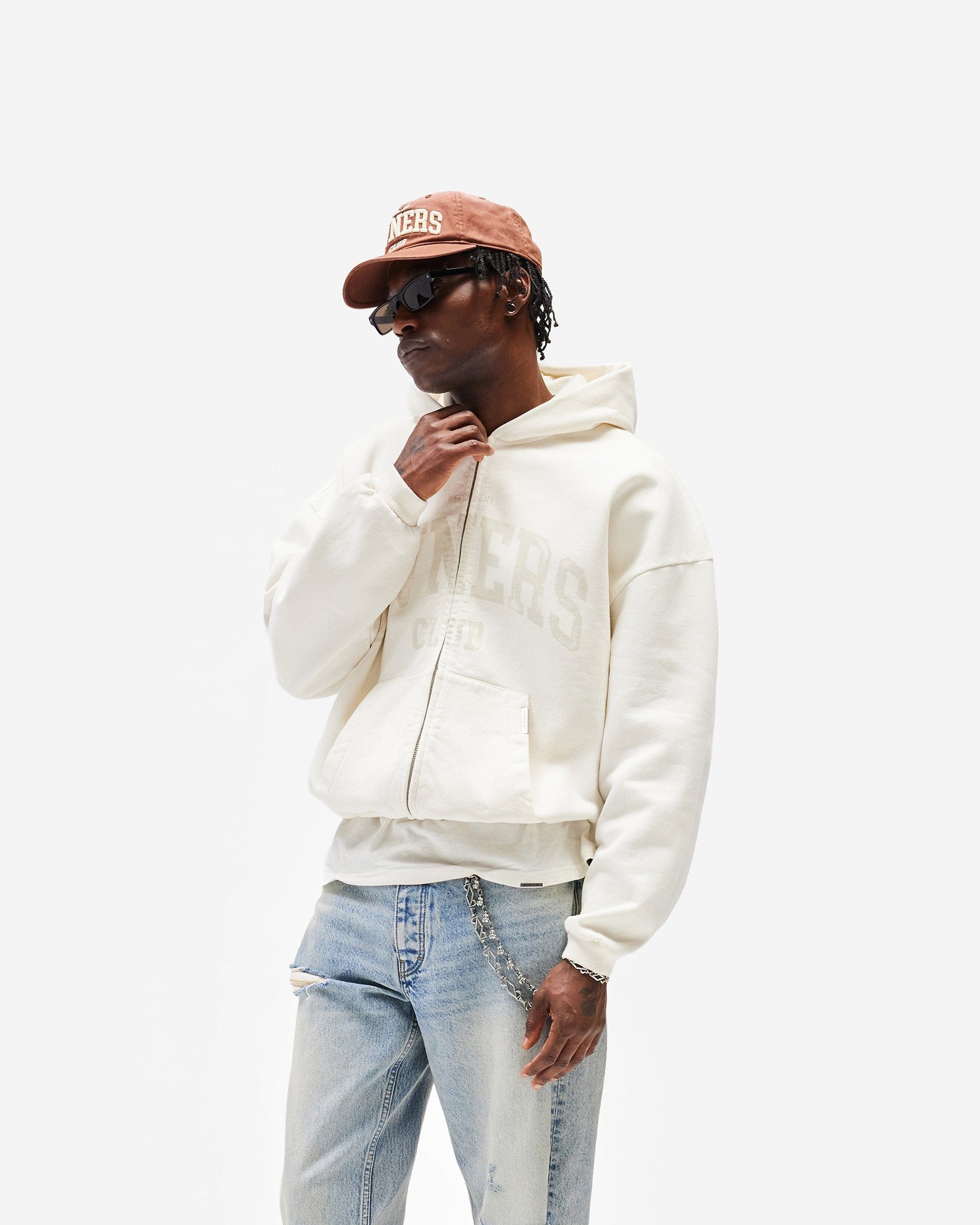 Owners Club Represent Owners Club Zip Through Hoodie - Chalk