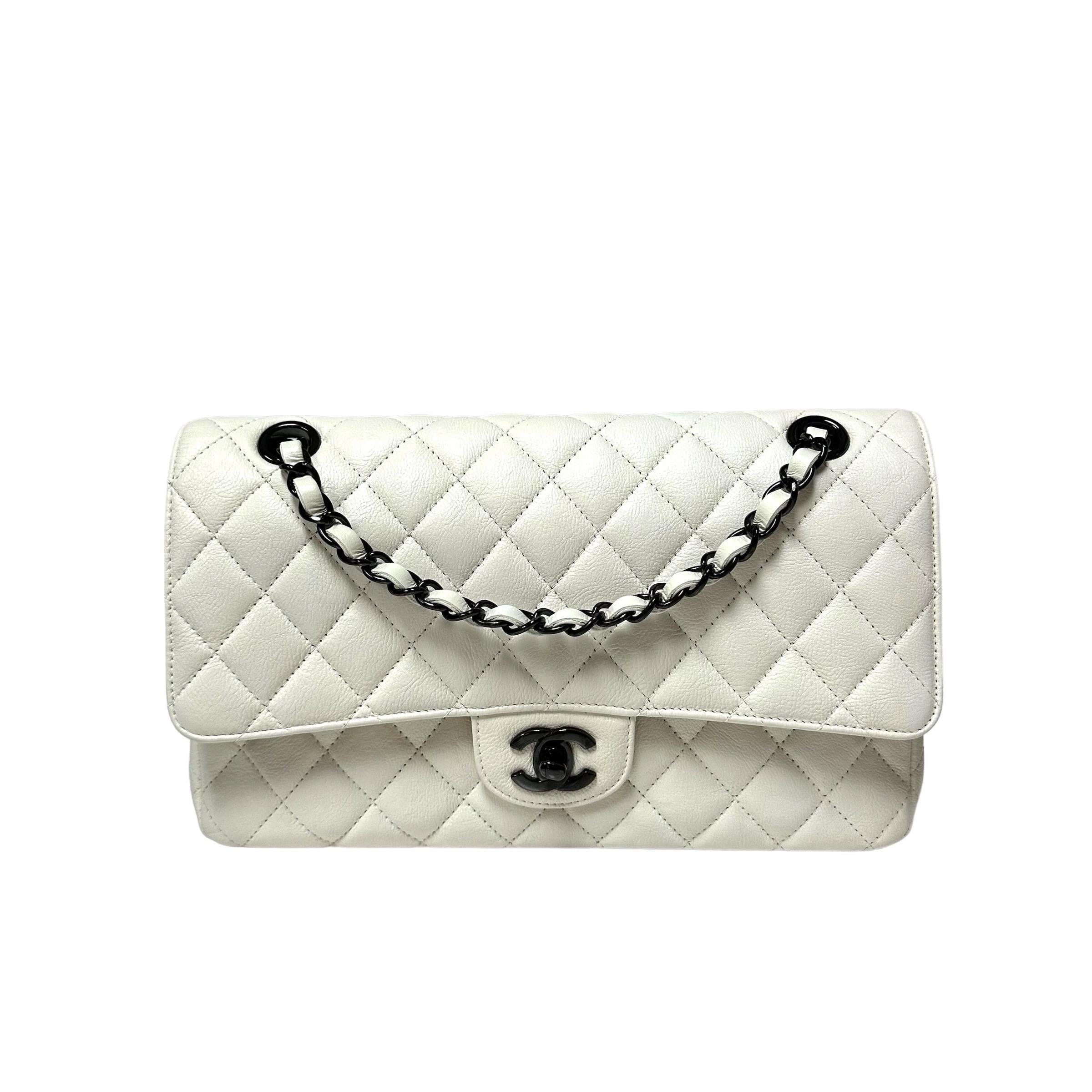 Chanel White Calfskin Medium Classic Double Flap Shoulder Bag