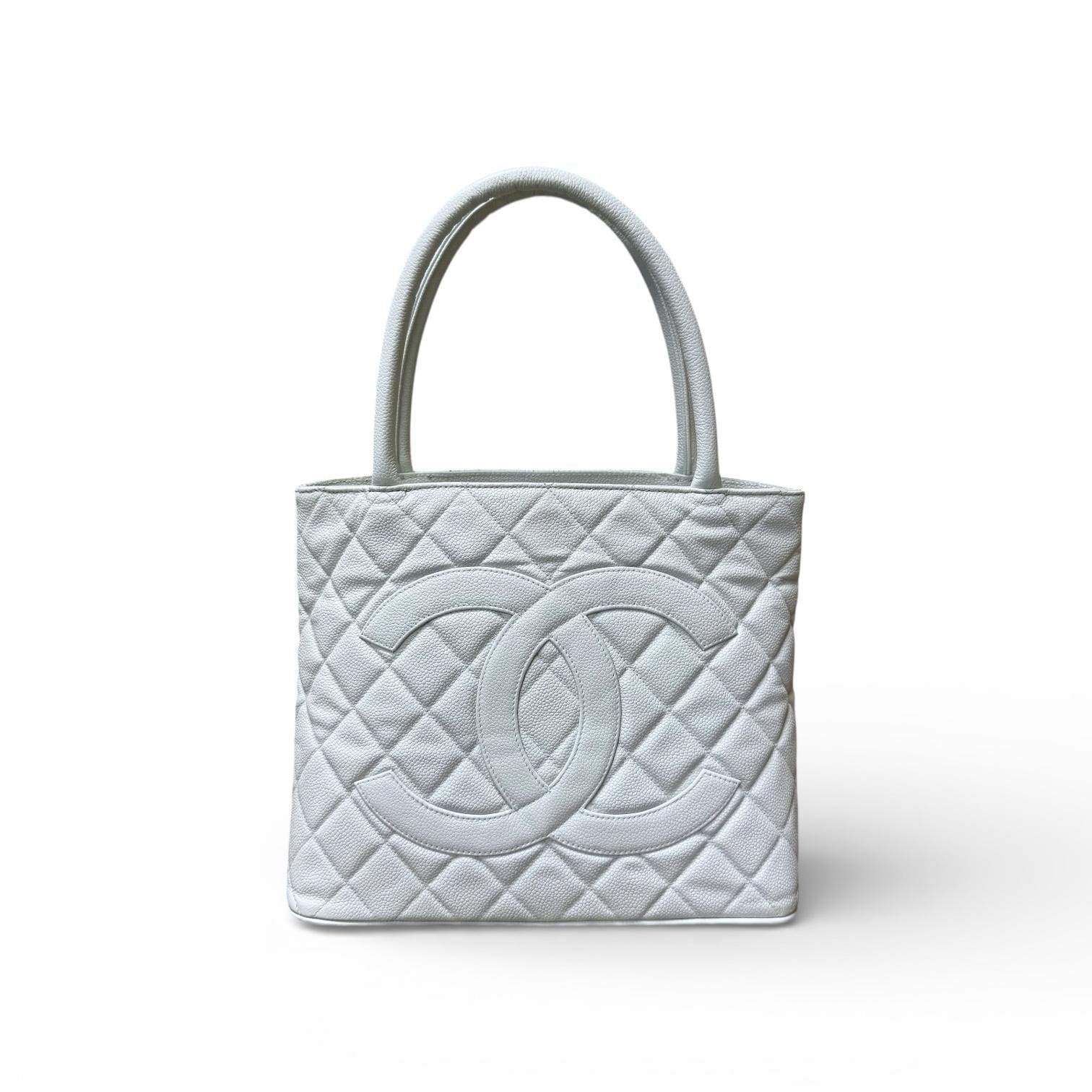 Chanel Light Blue Caviar Medallion Tote Bag