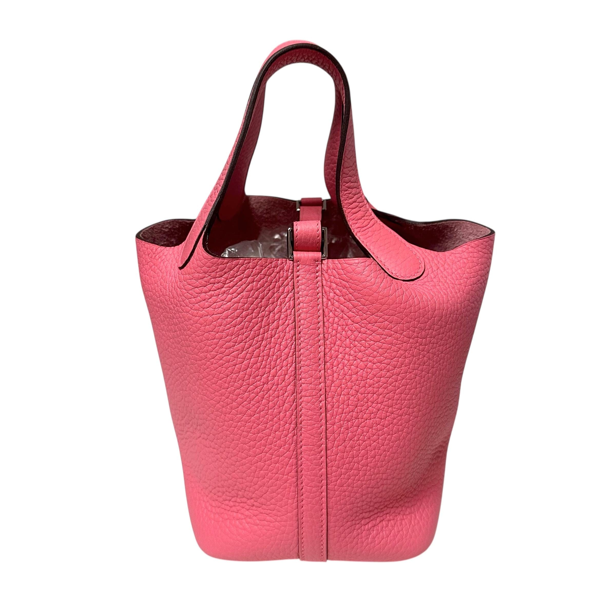 Hermes Rose Clemence Picotin 18cm Pink Leather Handbag