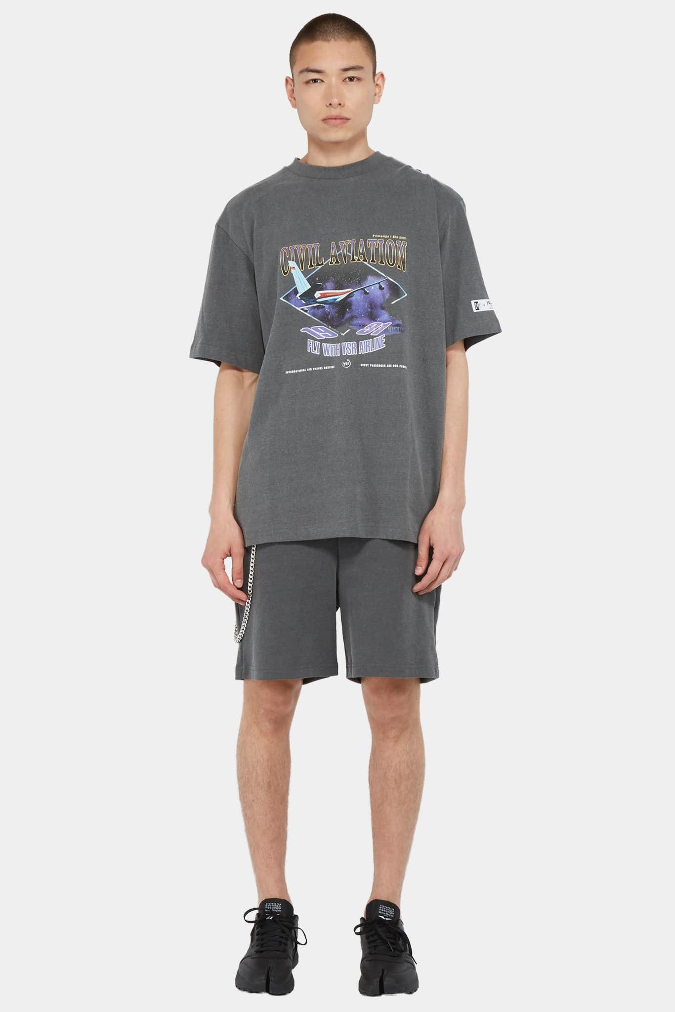 Youser T-shirt à design contrastants en coton gris