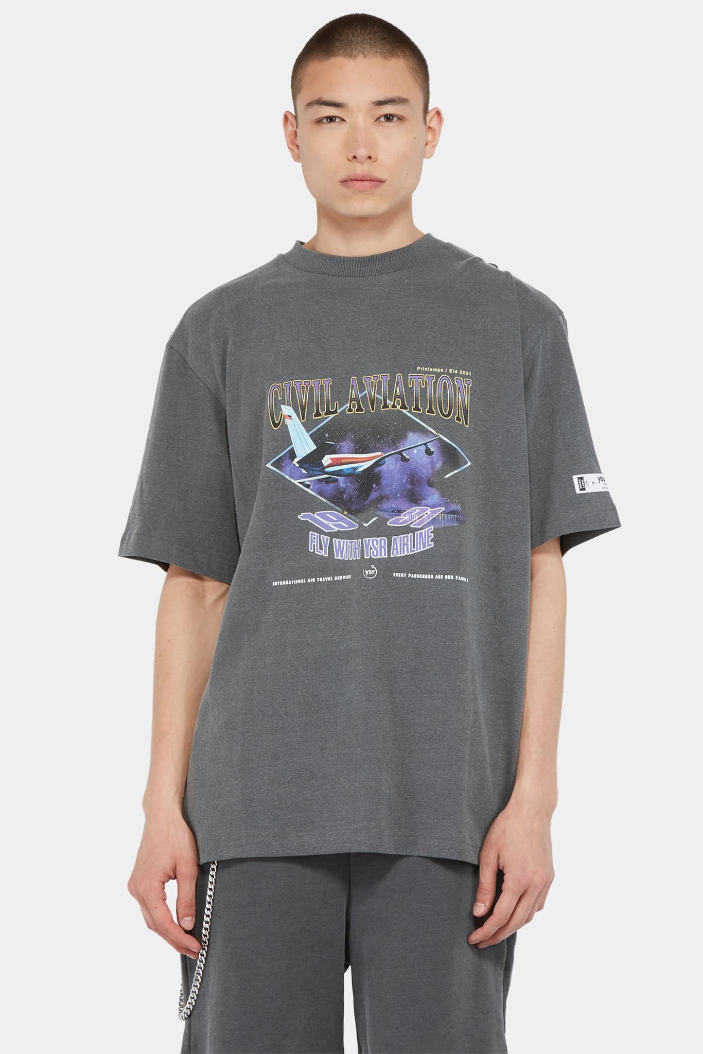 Youser T-shirt à design contrastants en coton gris