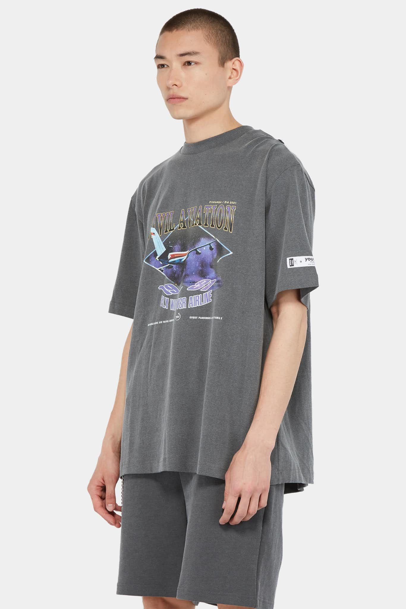 Youser T-shirt à design contrastants en coton gris