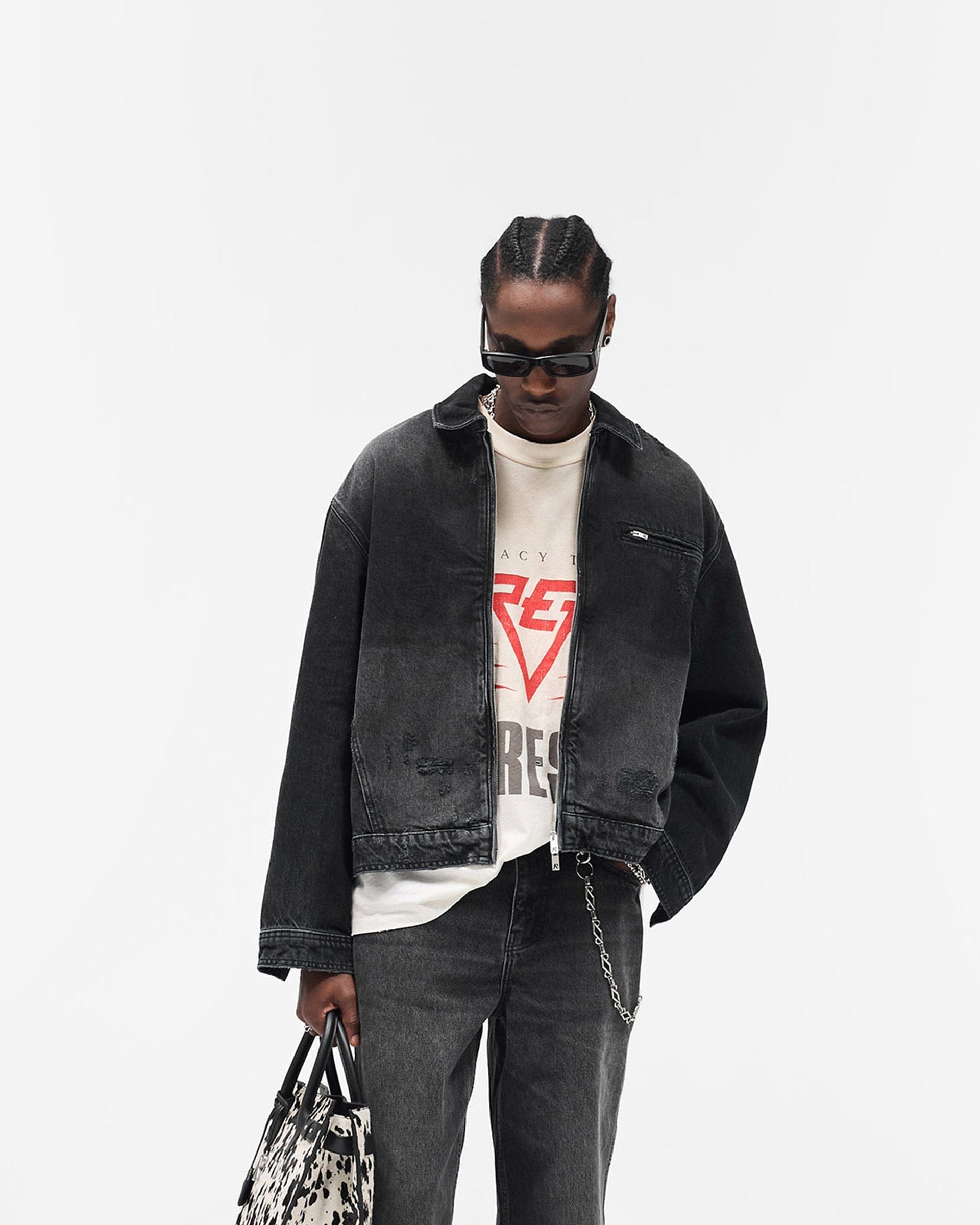 FW25 Collared Denim Jacket - Aged Black