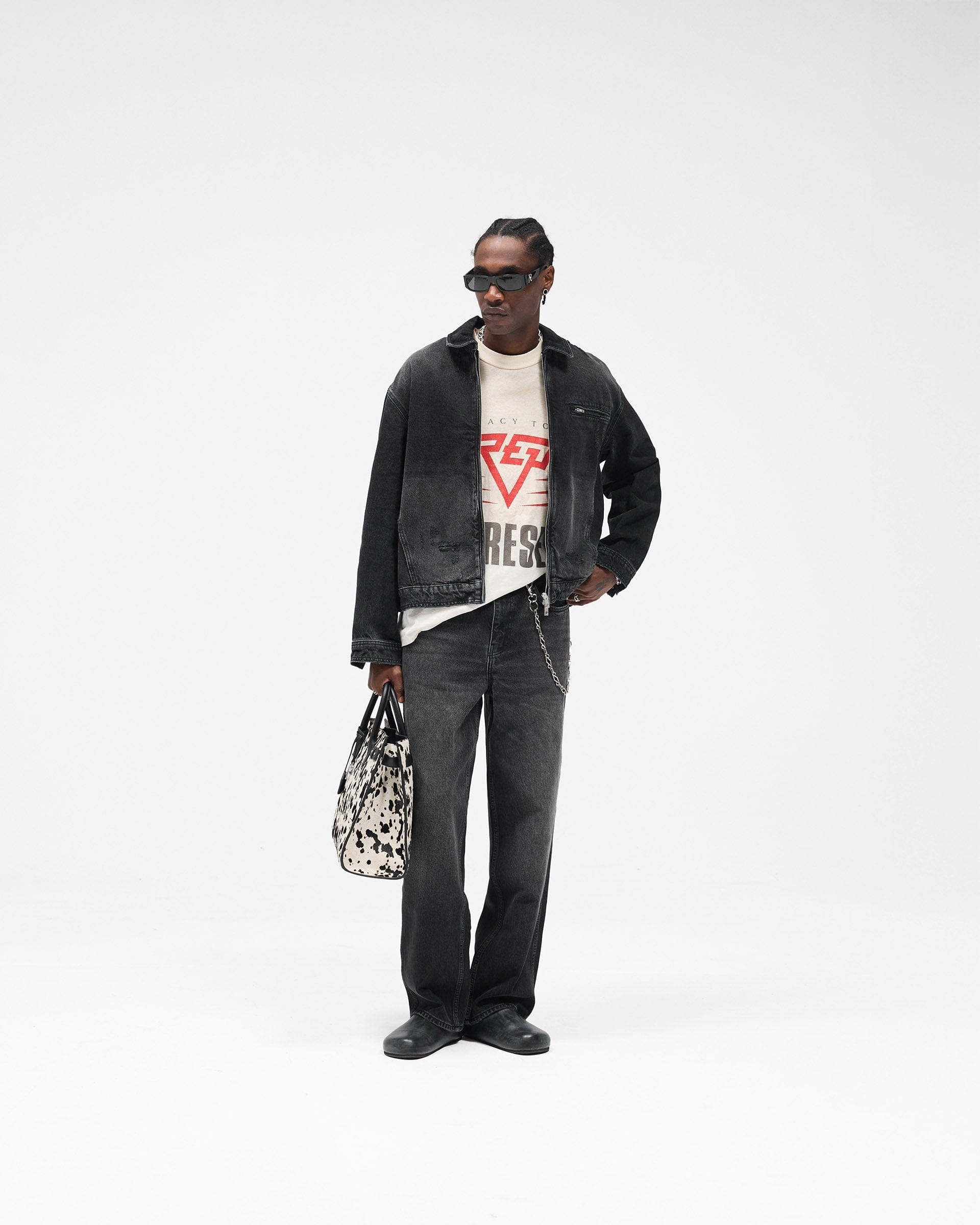 FW25 Collared Denim Jacket - Aged Black