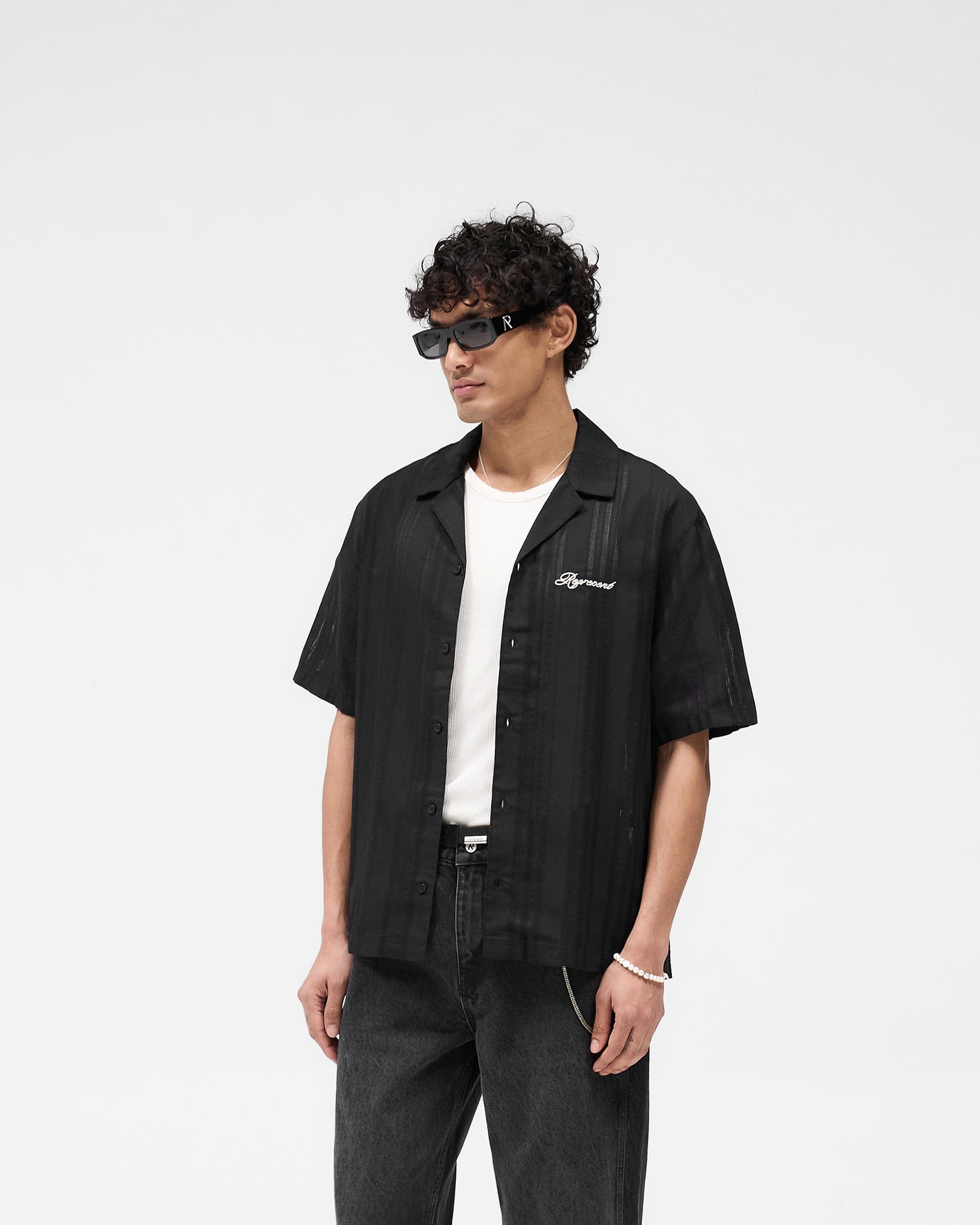 SS25 Embroidered Bowling Shirt - Jet Black
