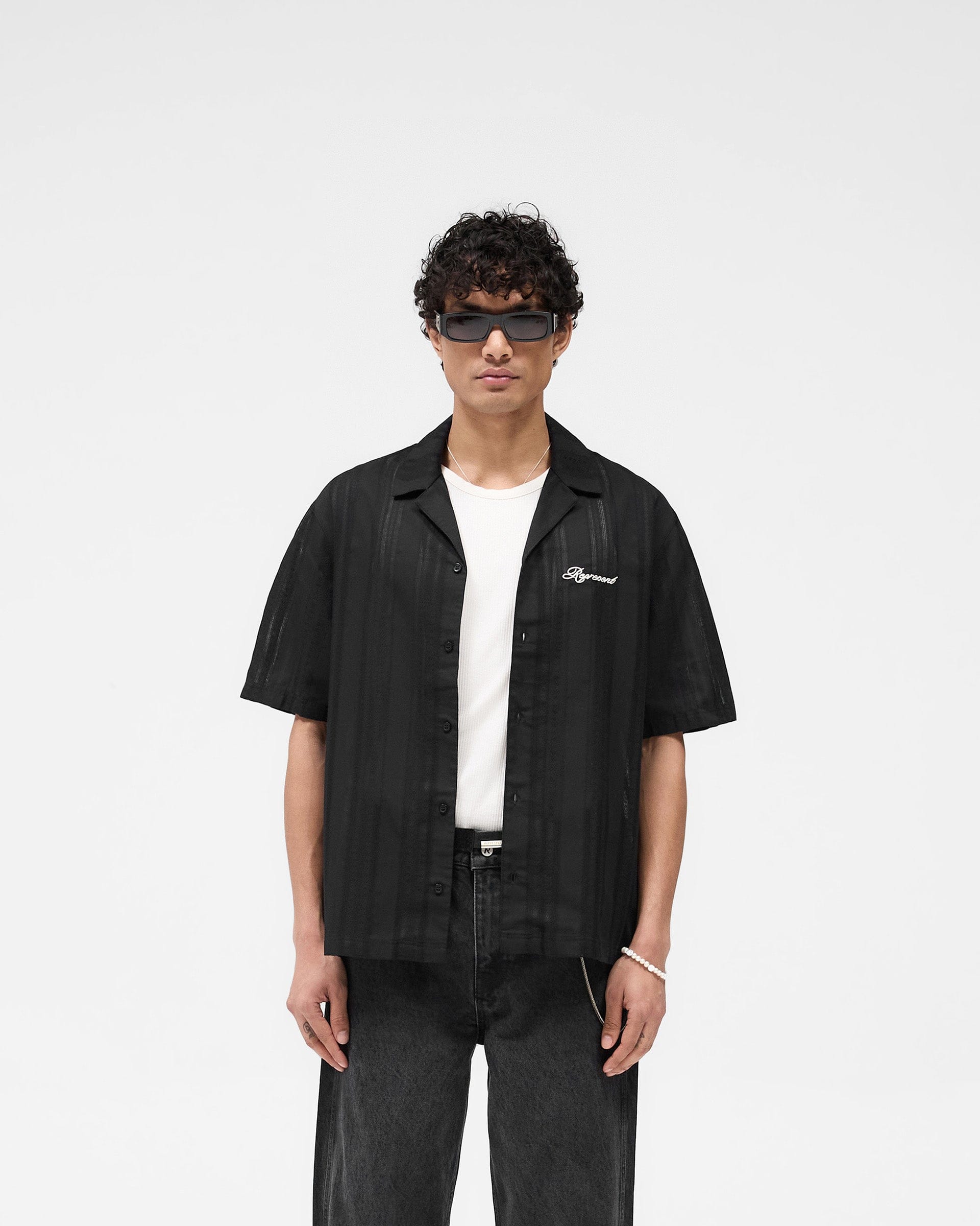 SS25 Embroidered Bowling Shirt - Jet Black