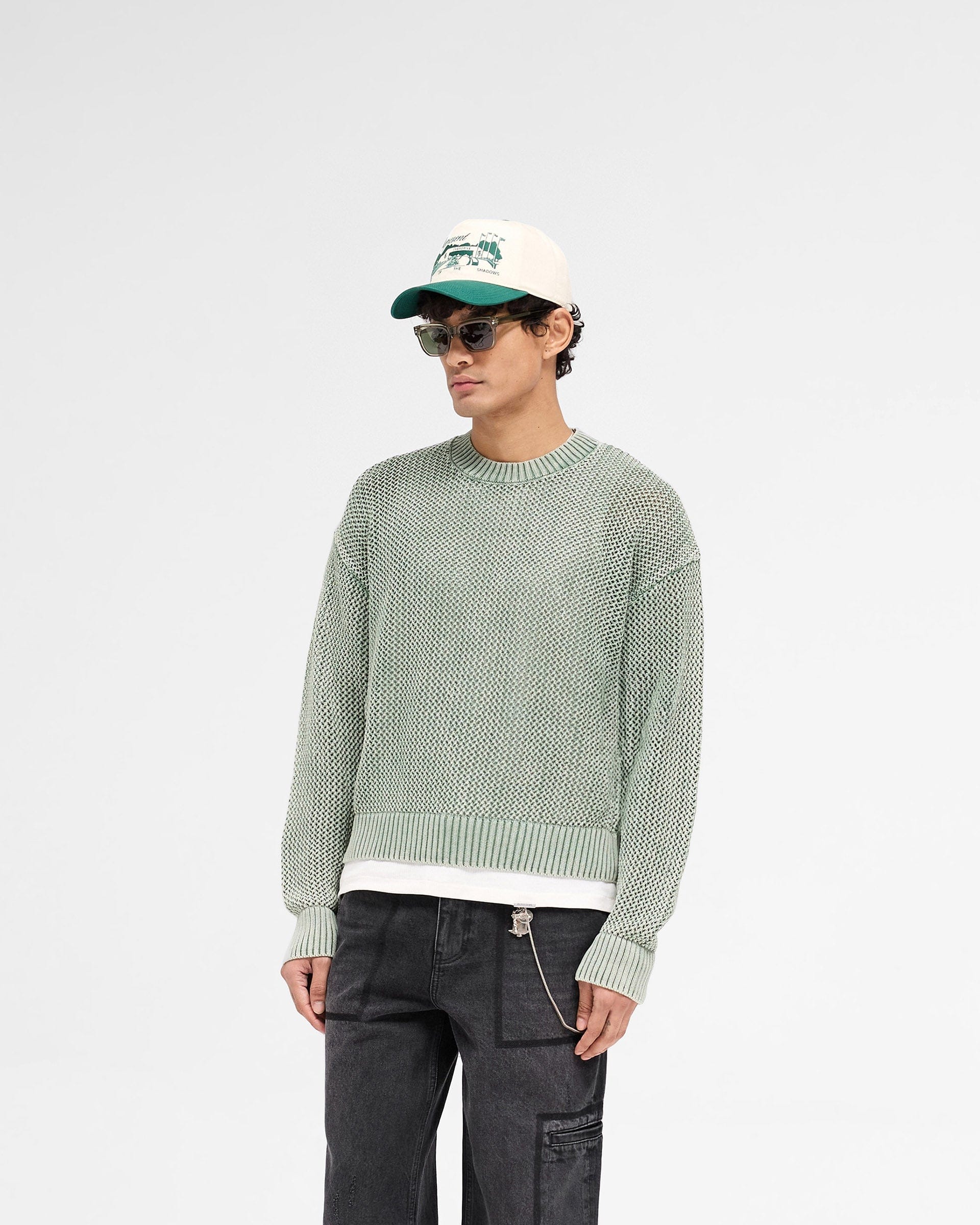 SS25 Open Gauge Knit Sweater - Forest Green