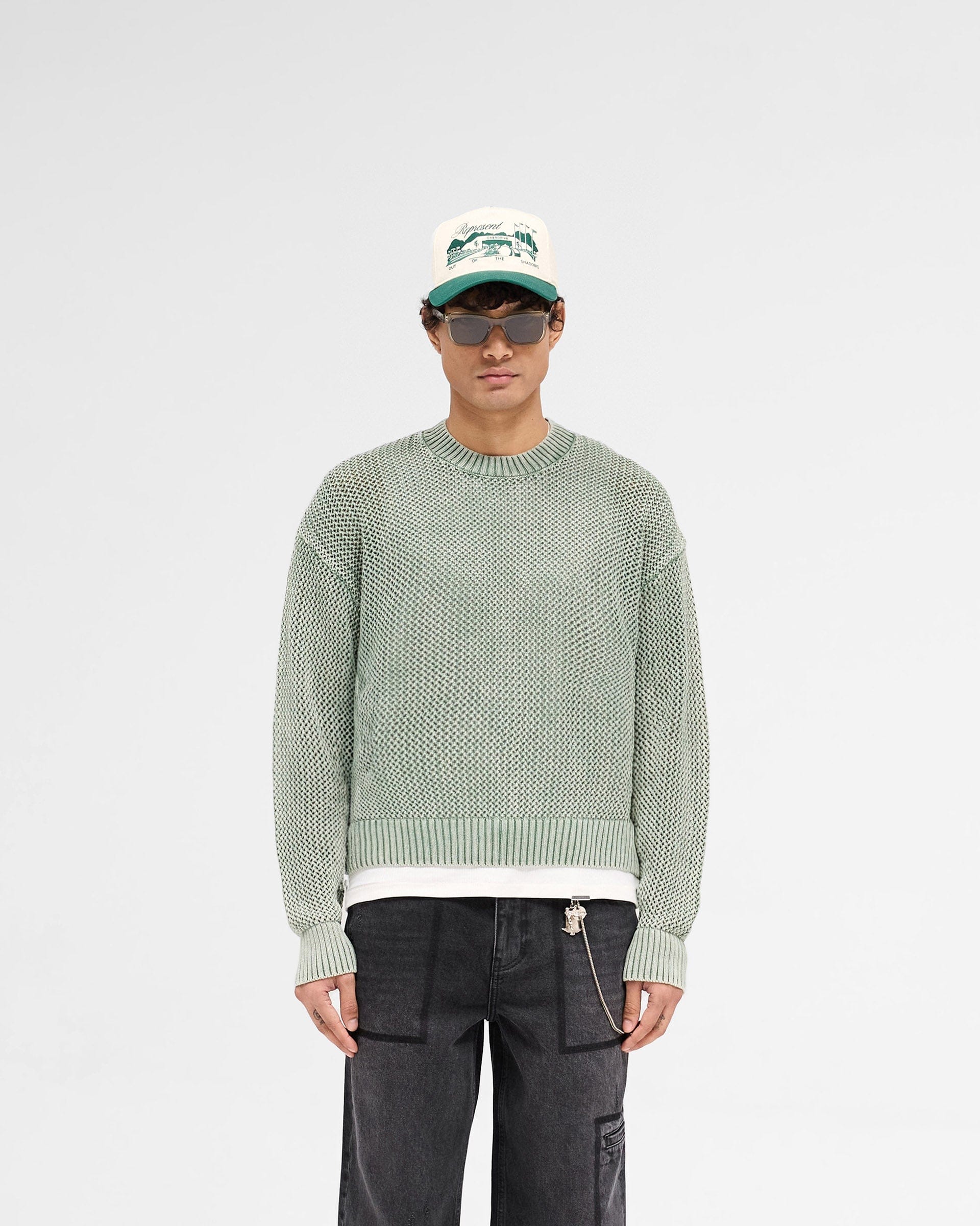 SS25 Open Gauge Knit Sweater - Forest Green
