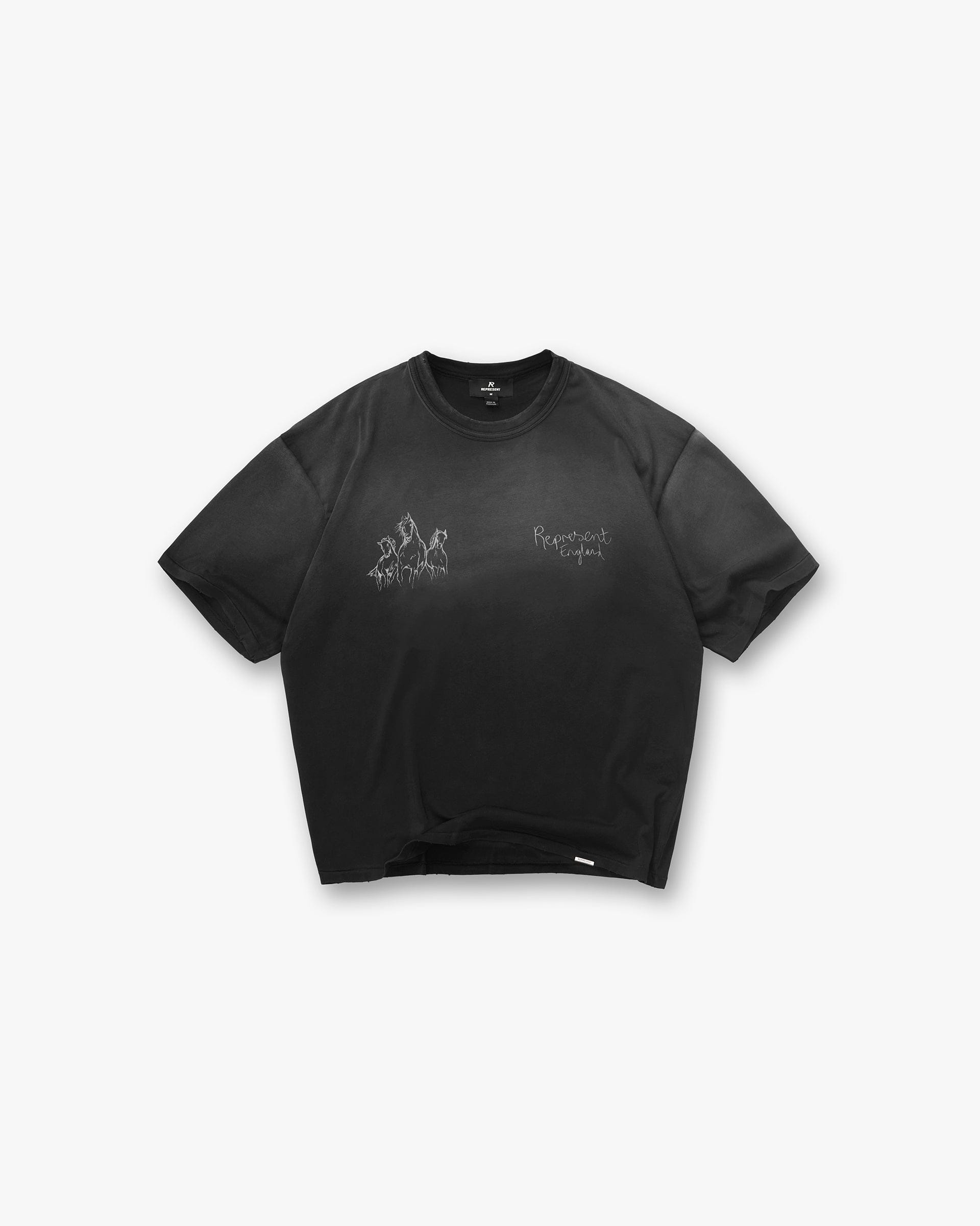 Fw25 Hand Drawn Horses T-Shirt - Aged Black
