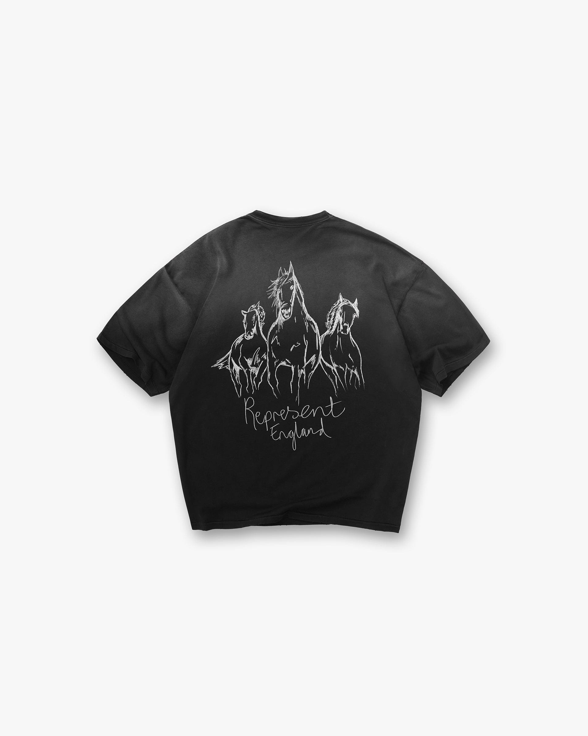 Fw25 Hand Drawn Horses T-Shirt - Aged Black