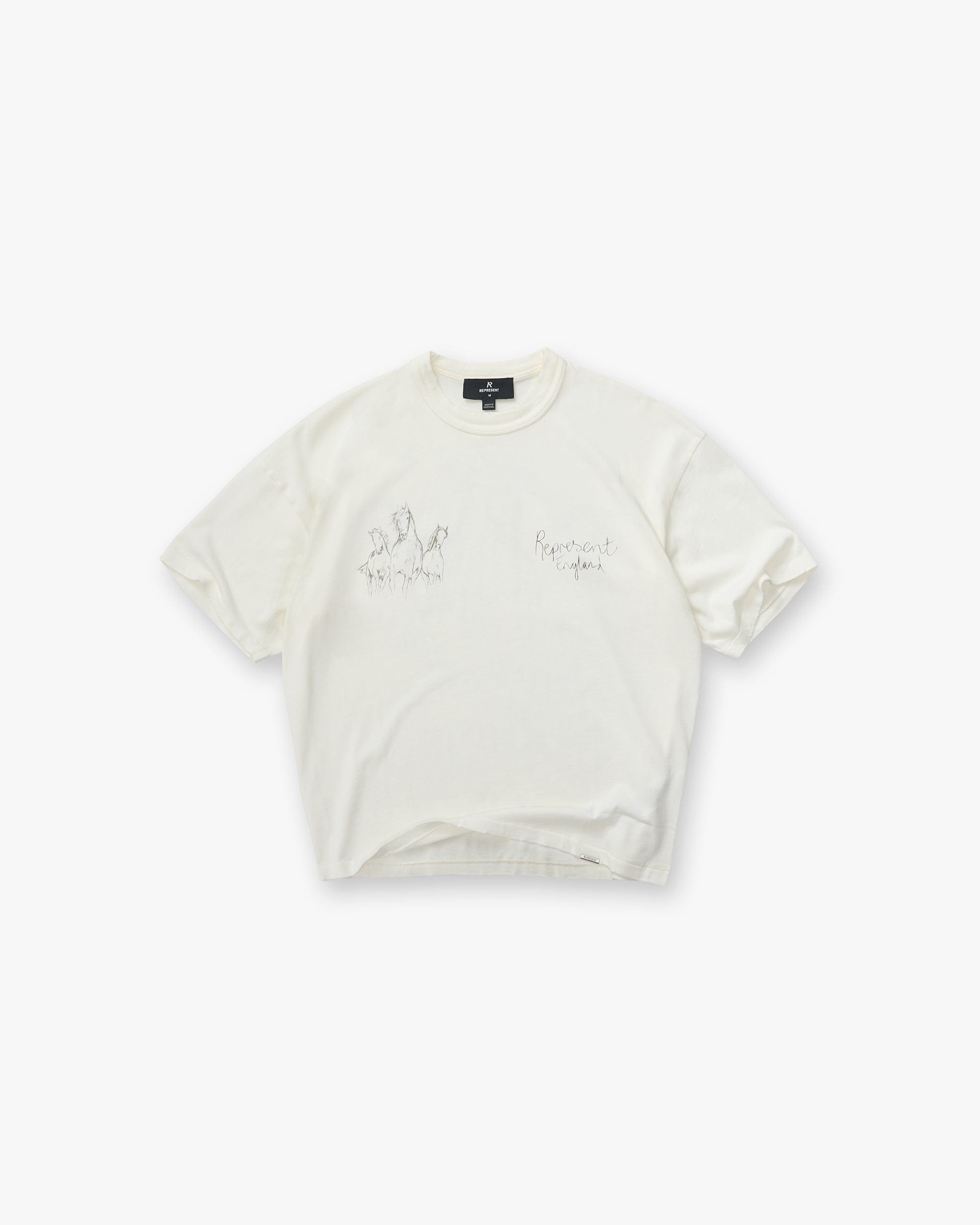Fw25 Hand Drawn Horses T-Shirt - Flat White