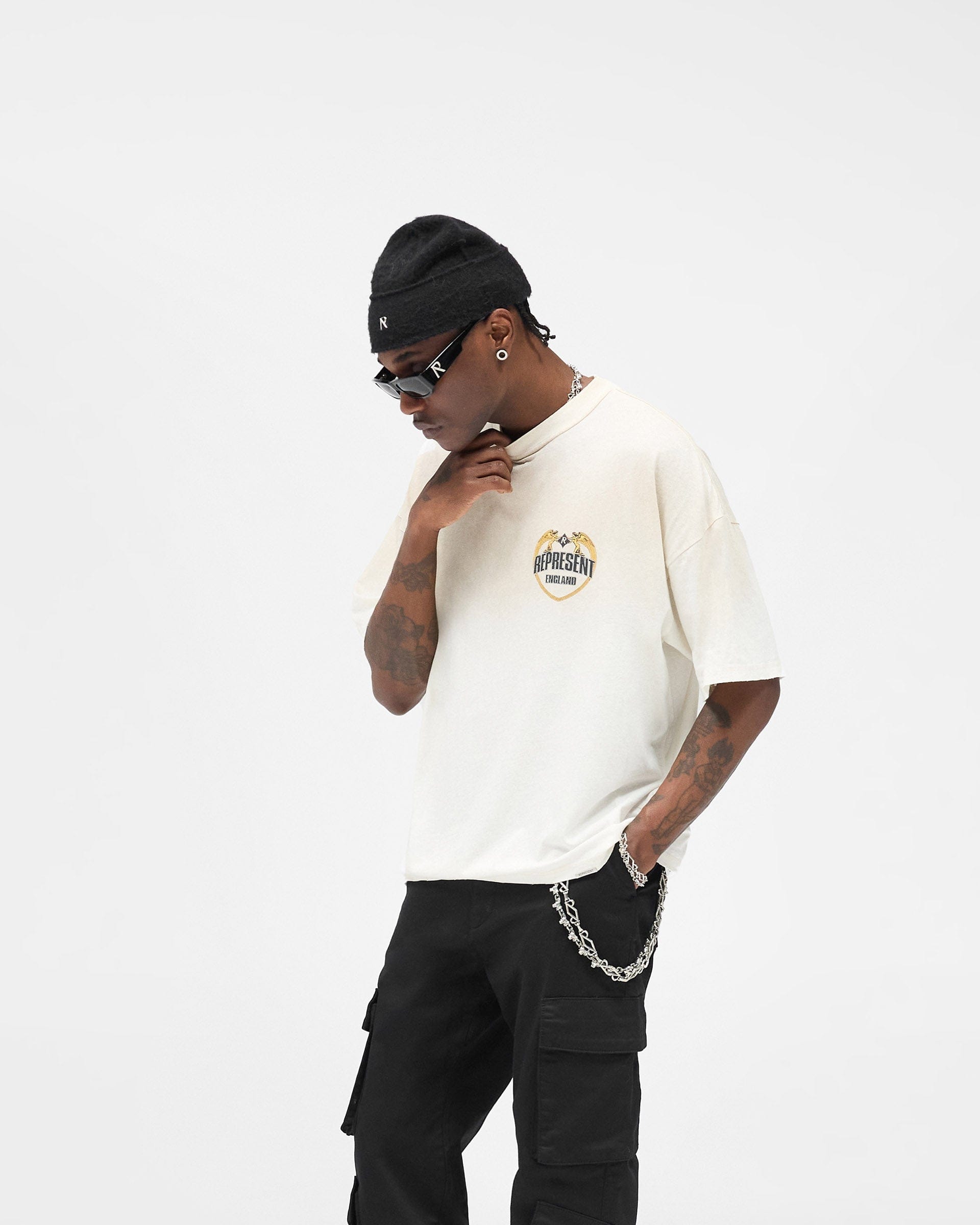 FW25 Angel Border T-Shirt - Washed Ecru