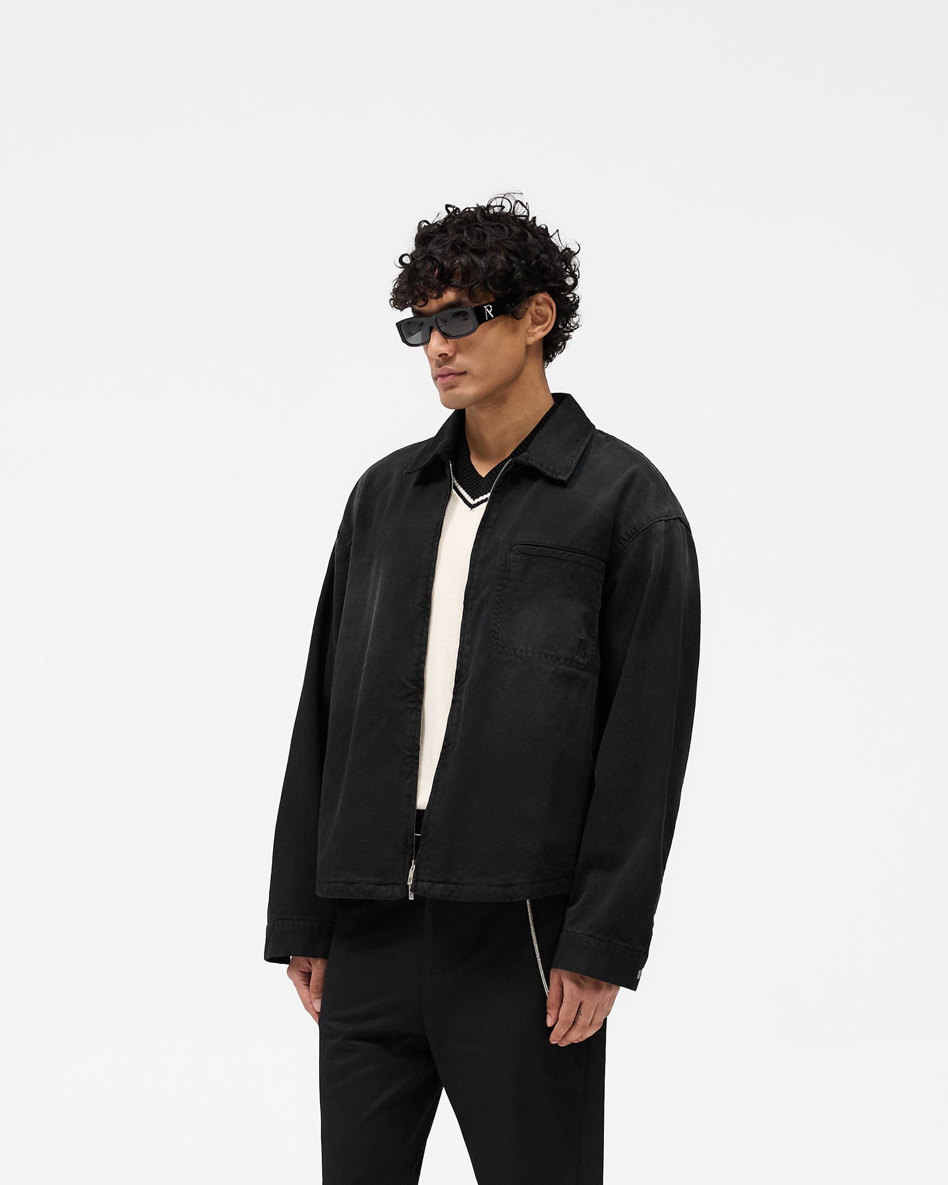 SS25 Cotton Zip Through Shirt - Black