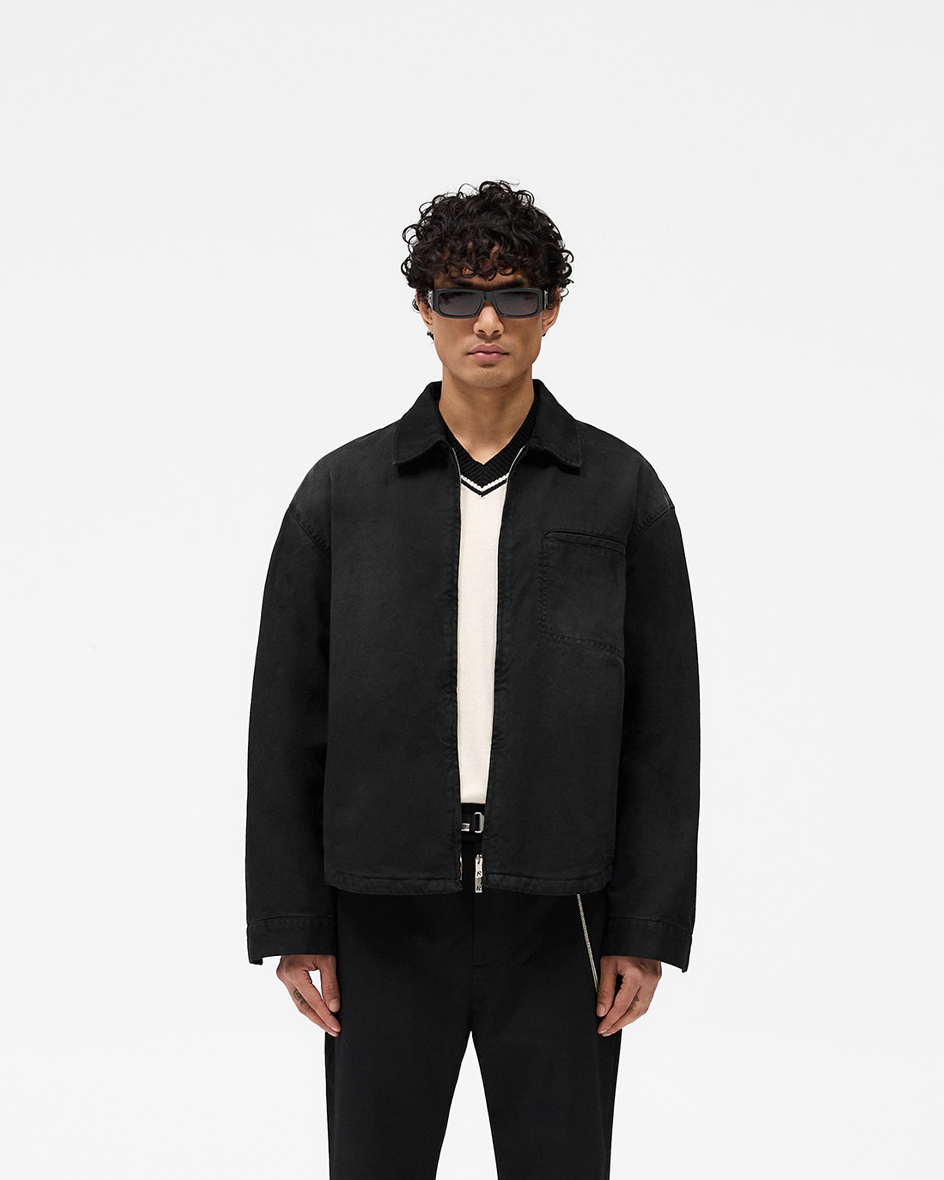 SS25 Cotton Zip Through Shirt - Black