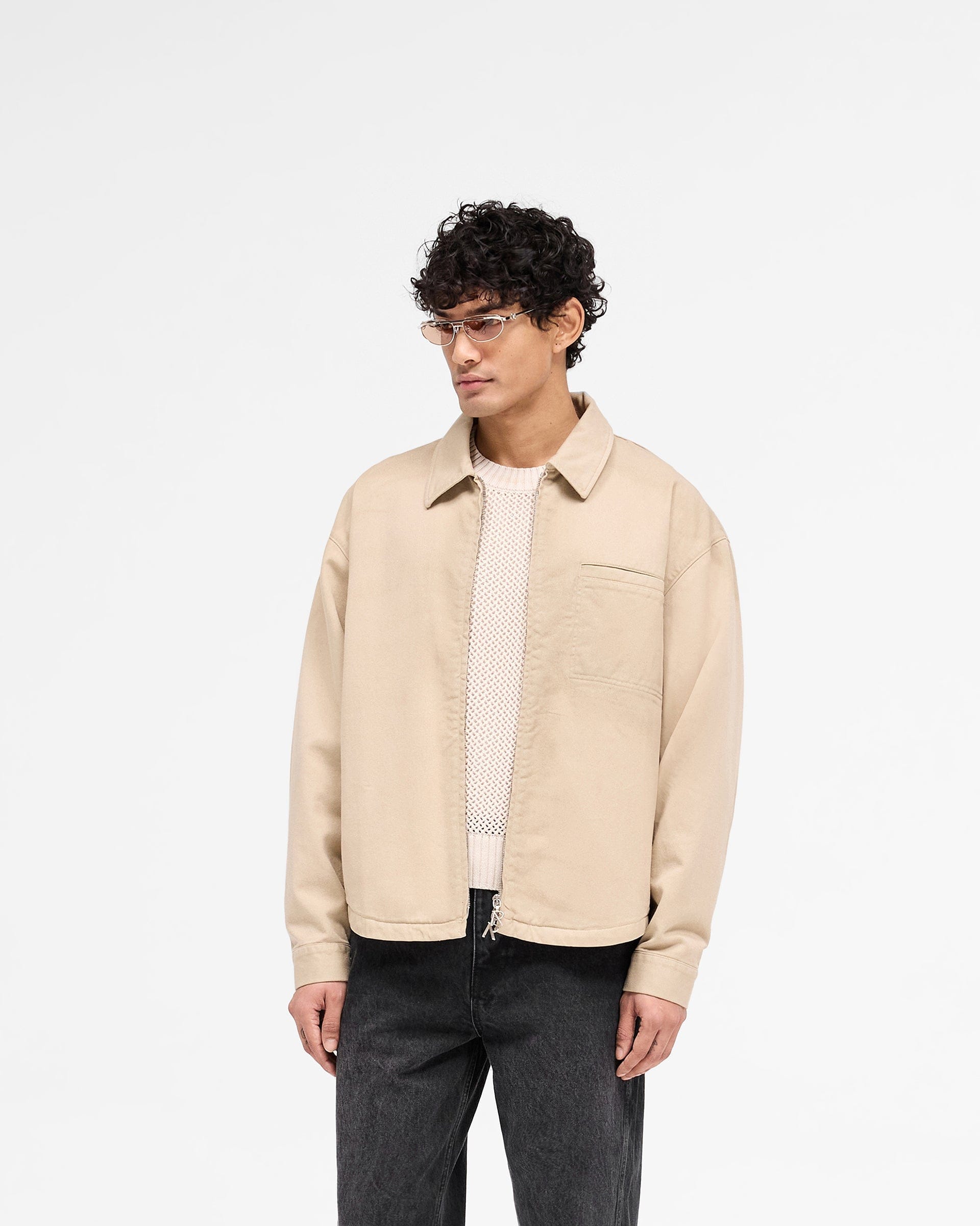 SS25 Cotton Zip Through Shirt - Beige