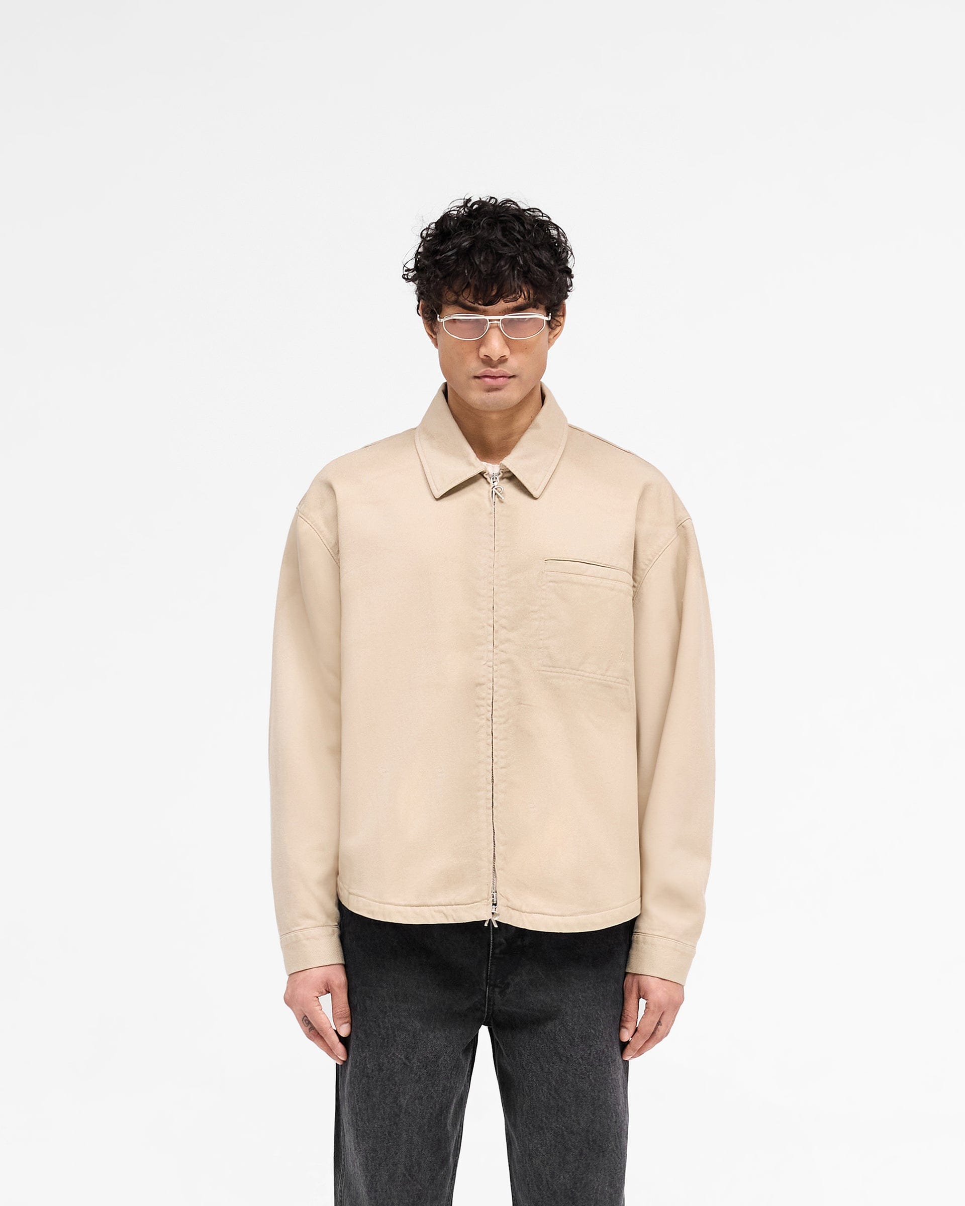SS25 Cotton Zip Through Shirt - Beige