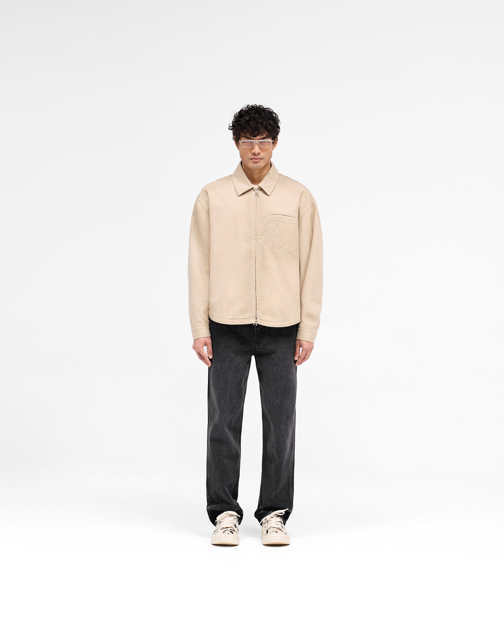 SS25 Cotton Zip Through Shirt - Beige