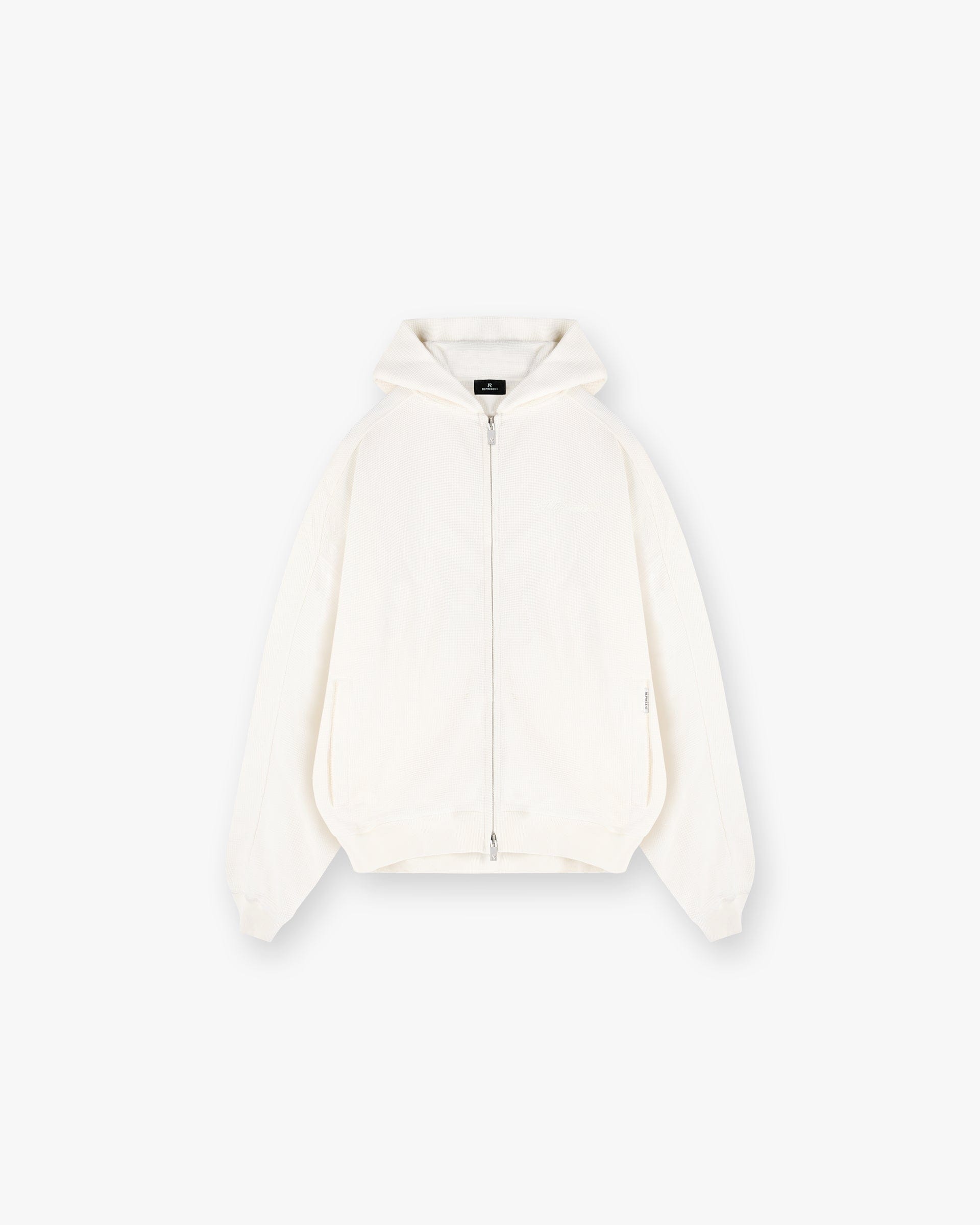 SS25 Waffle Zip Through Hoodie - Flat White