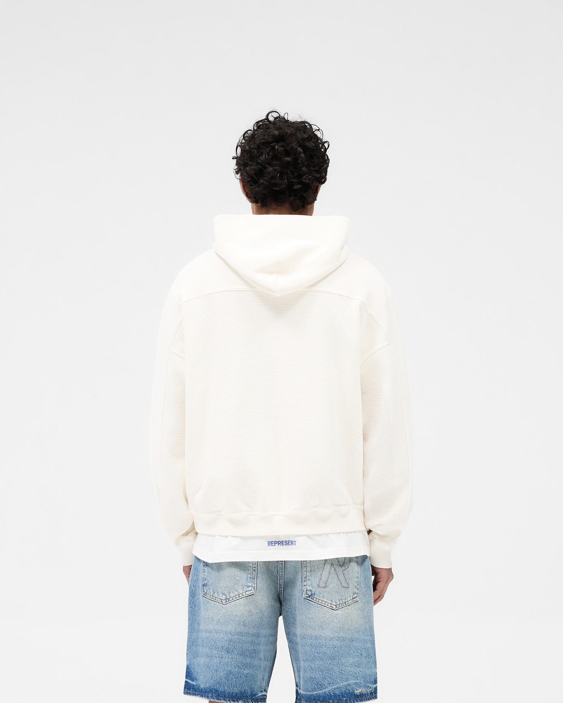 SS25 Waffle Zip Through Hoodie - Flat White