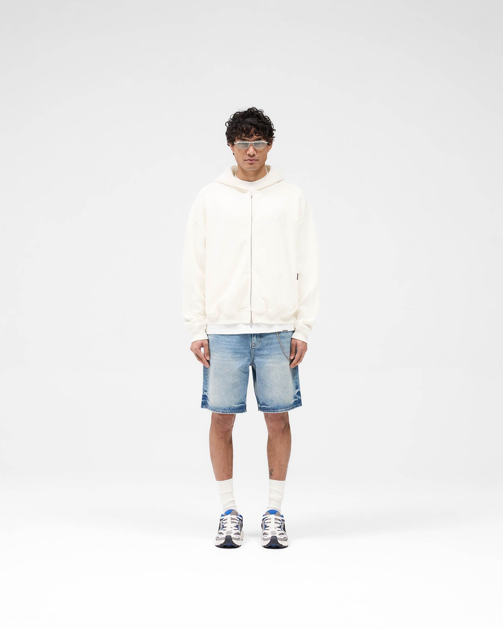 SS25 Waffle Zip Through Hoodie - Flat White