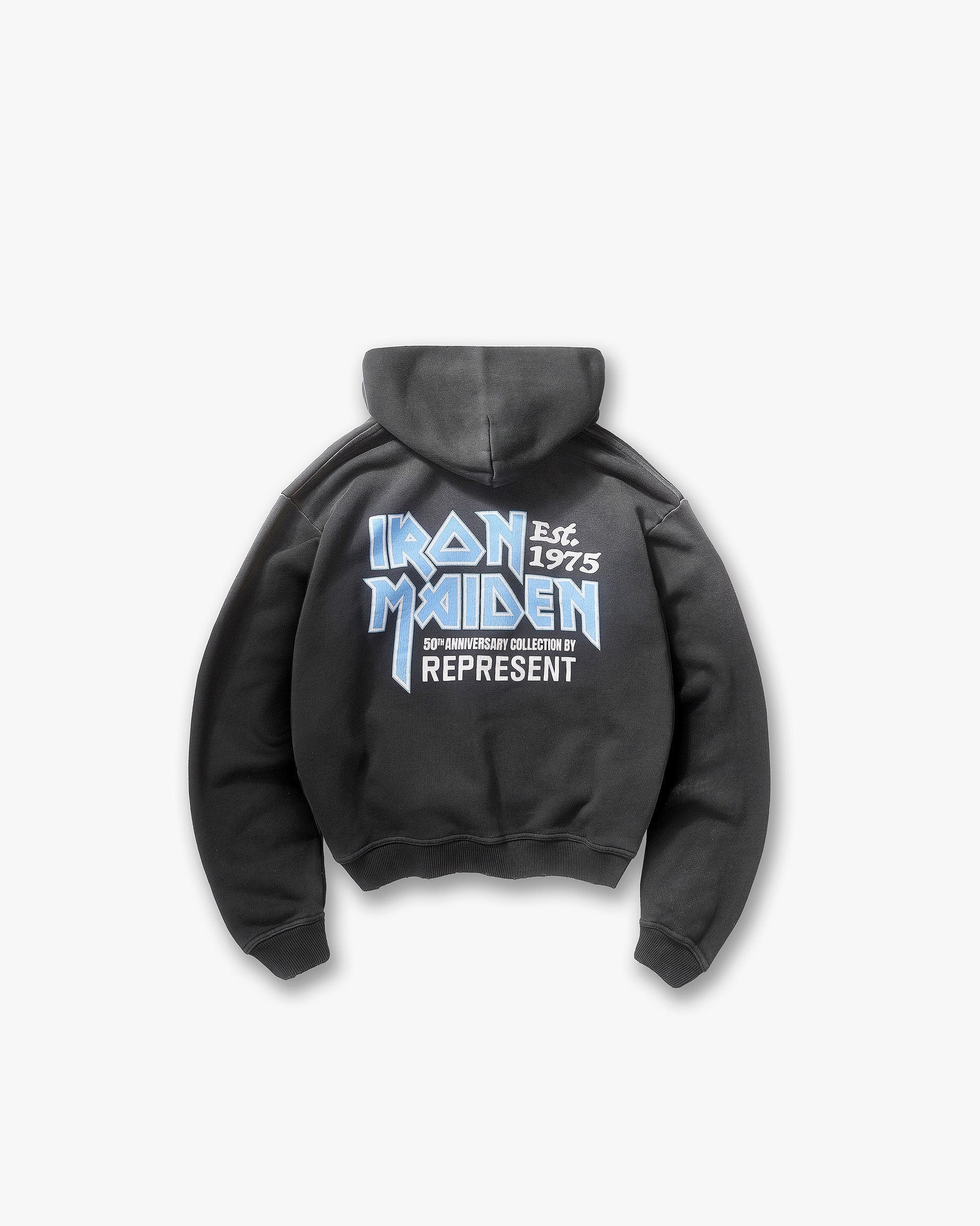 Exclusives Represent X Iron Maiden Anniversary Zip Through Hoodie - Stained Black