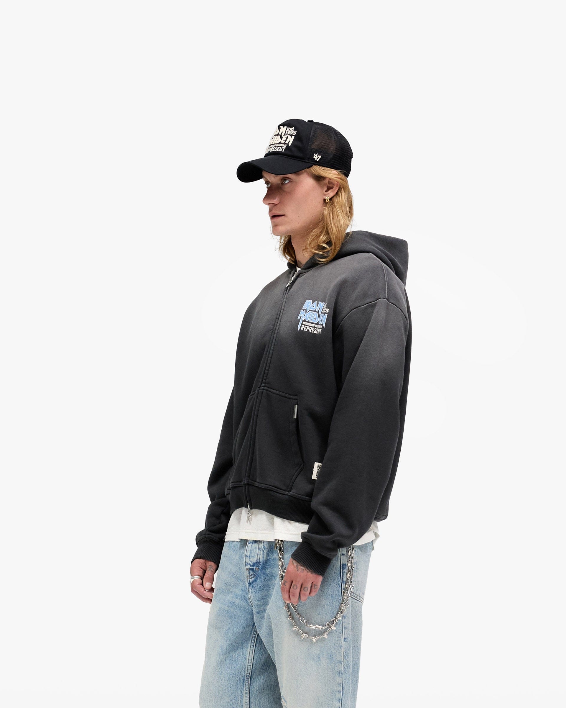 Exclusives Represent X Iron Maiden Anniversary Zip Through Hoodie - Stained Black