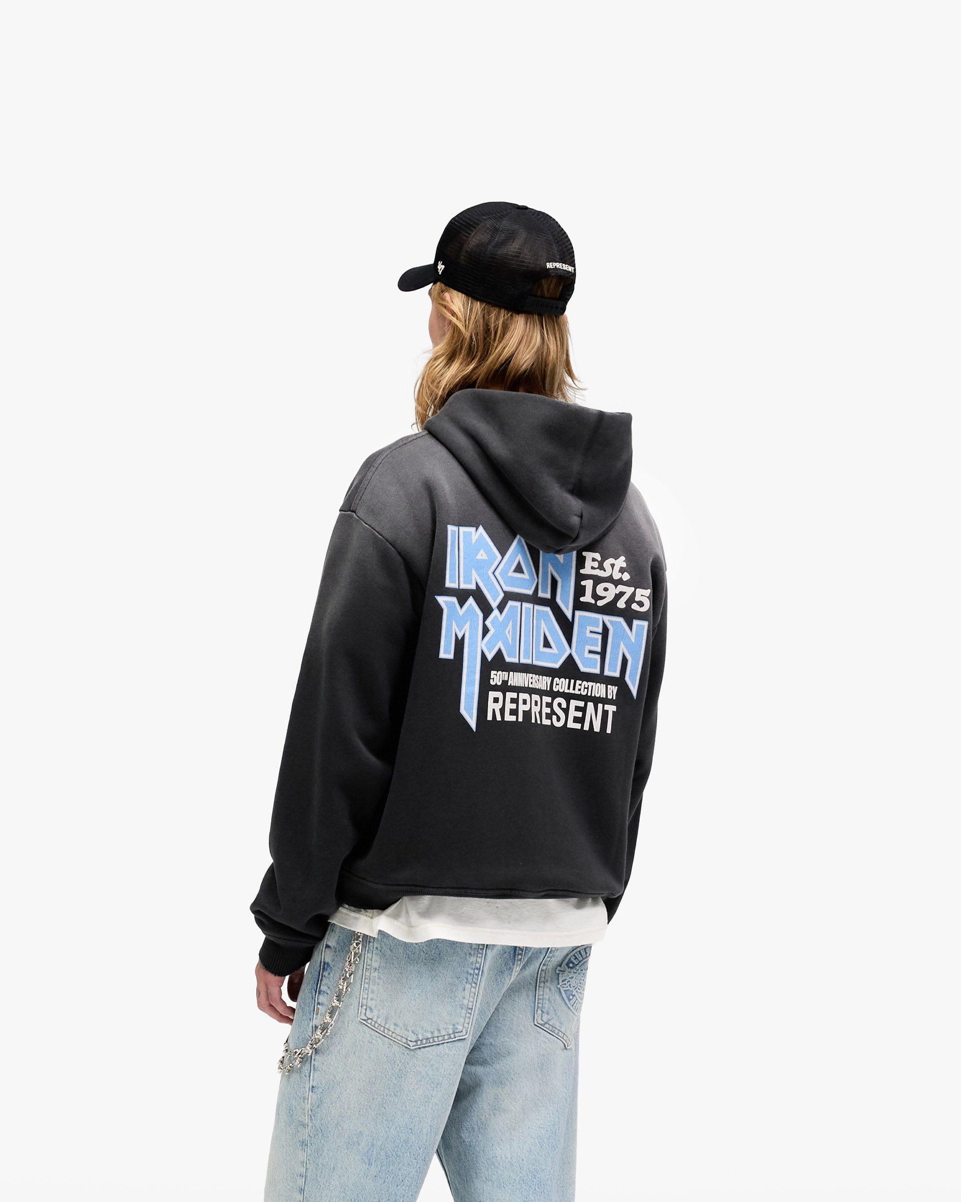 Exclusives Represent X Iron Maiden Anniversary Zip Through Hoodie - Stained Black