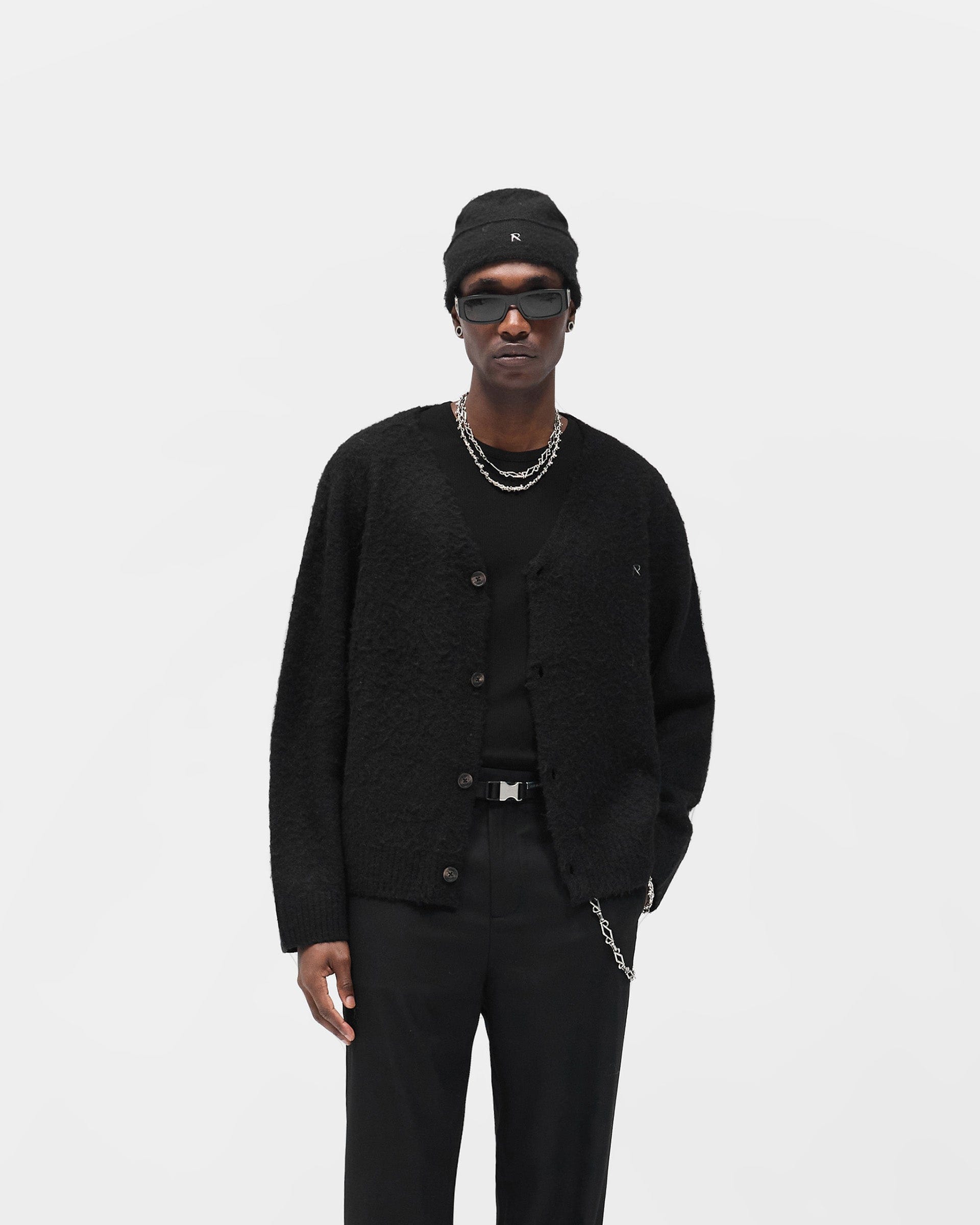 FW25 Textured Knit Cardigan - Jet Black