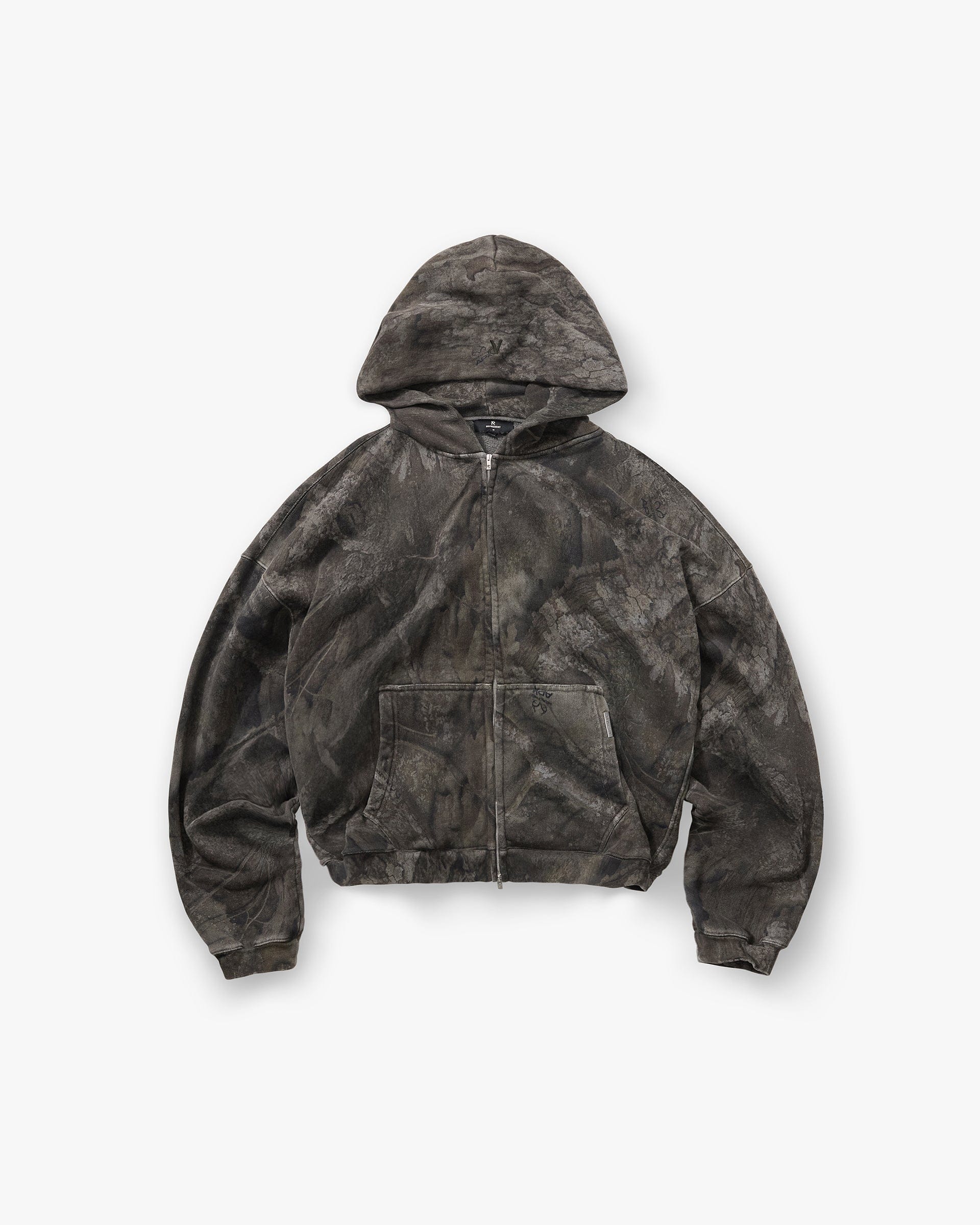 Initial Overdye Realtree® Boxy Zip Through Hoodie - Overdyed Black