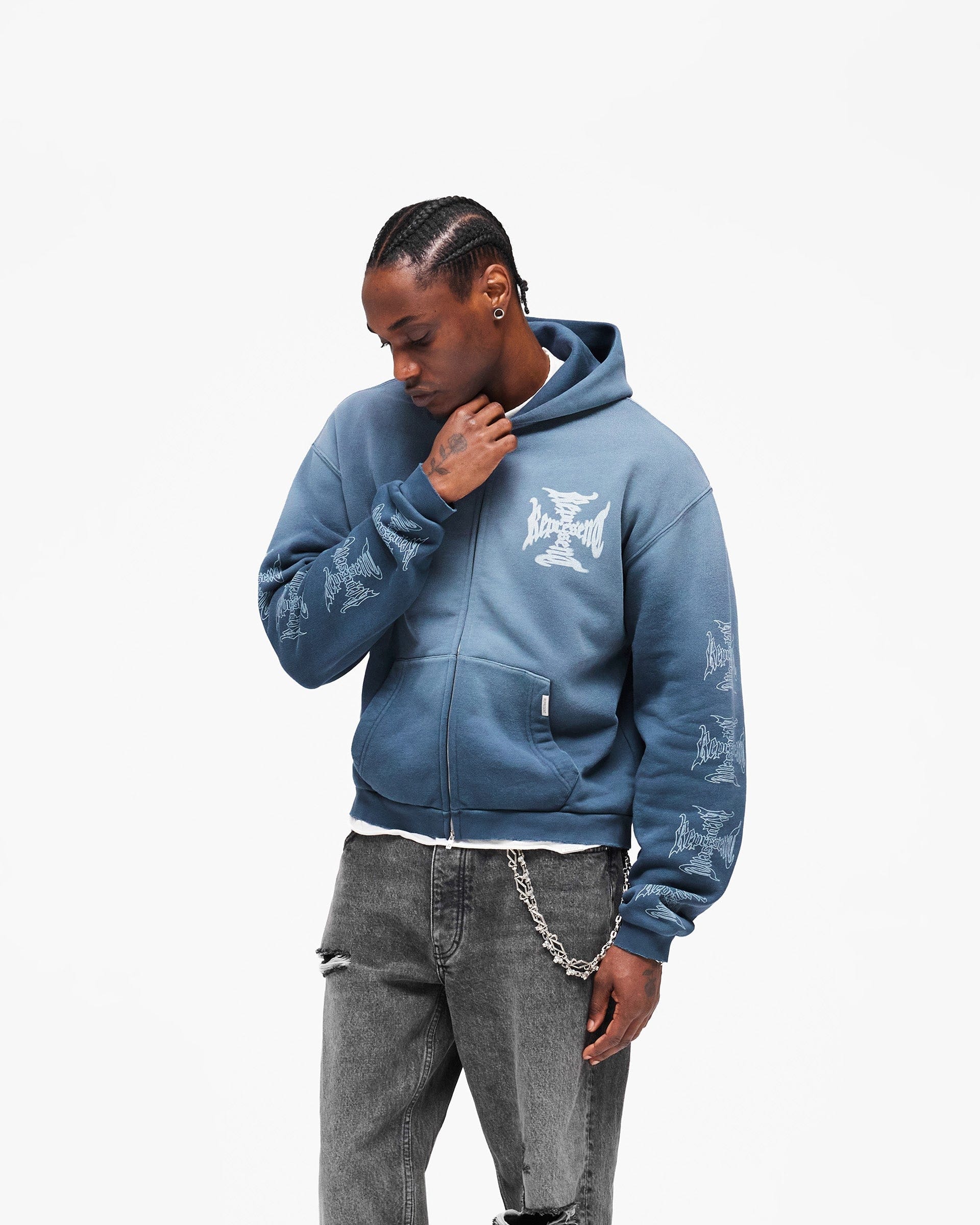 Heaton MH Shrunken Zip Hoodie - Vintage Navy