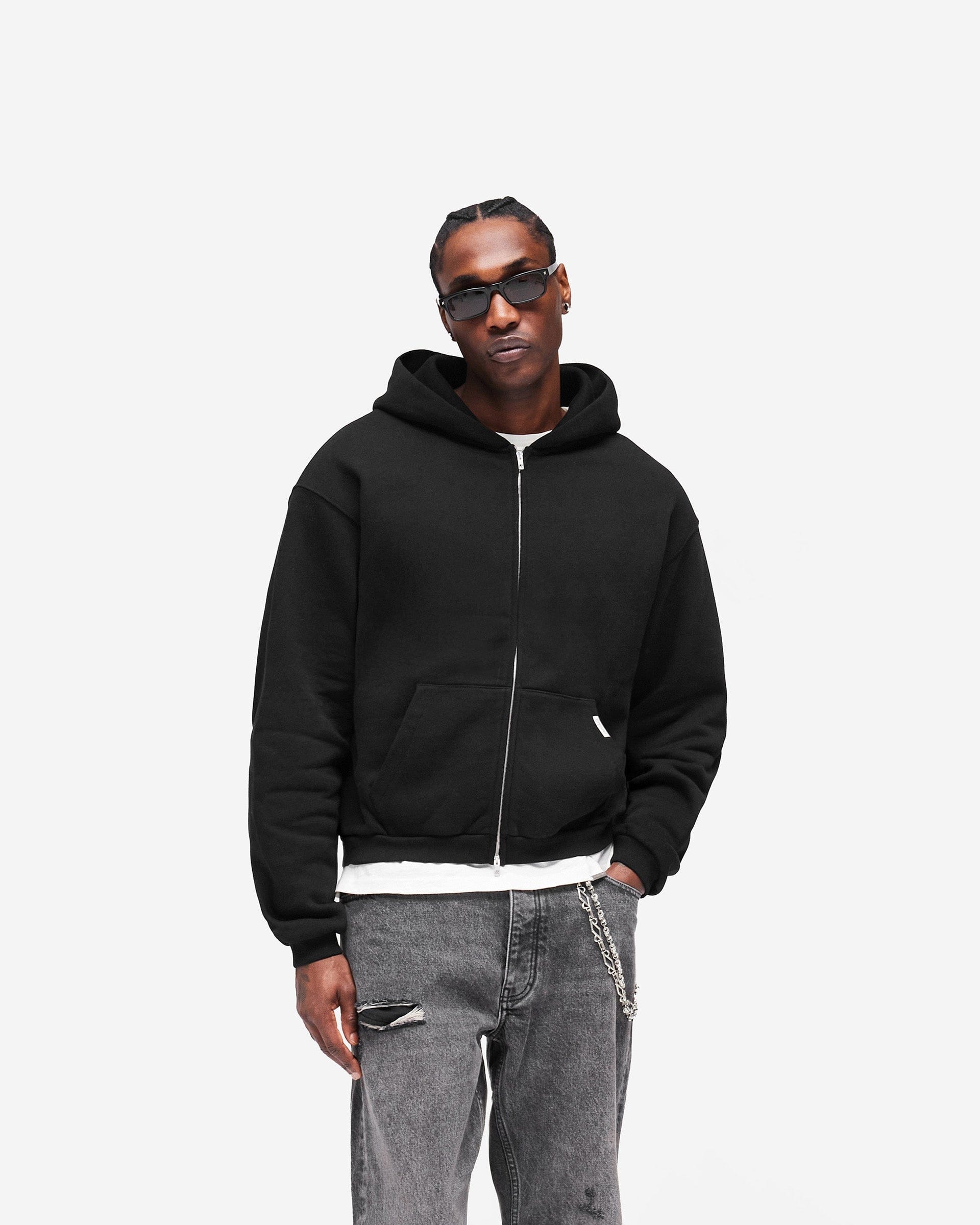 Heaton GH Shrunken Zip Hoodie - Jet Black