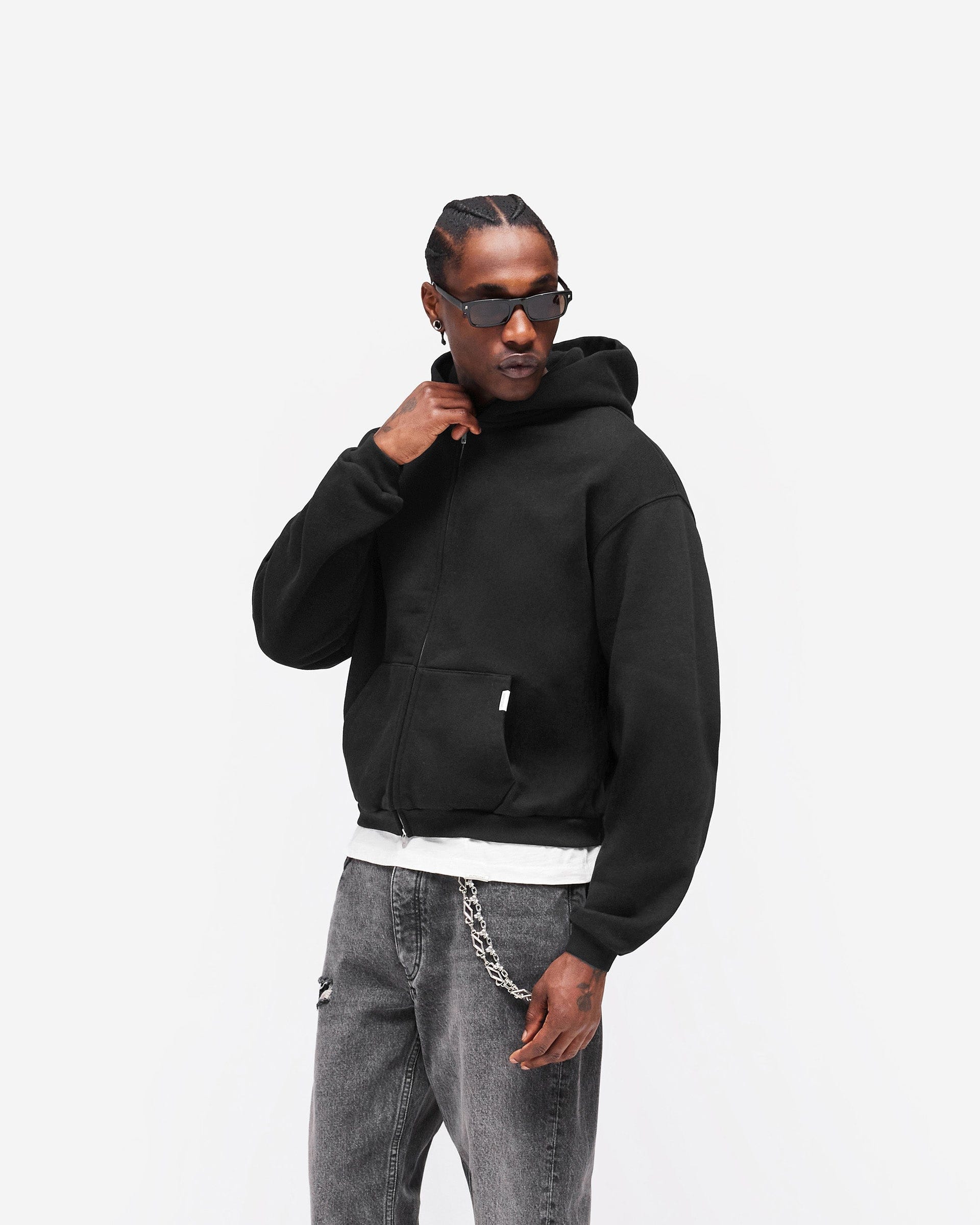 Heaton GH Shrunken Zip Hoodie - Jet Black