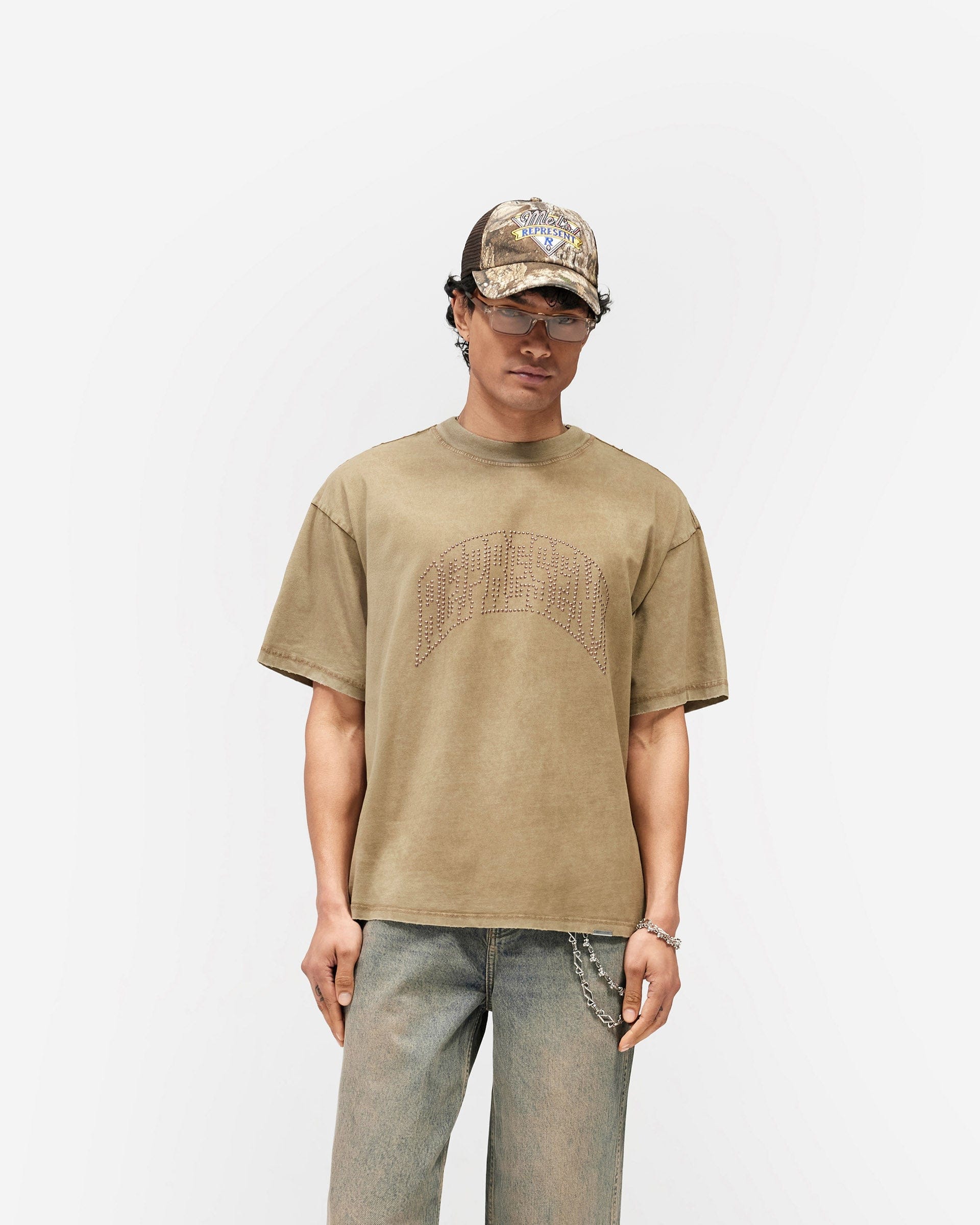 SS26 Embellished Represent T-Shirt - Vintage Khaki