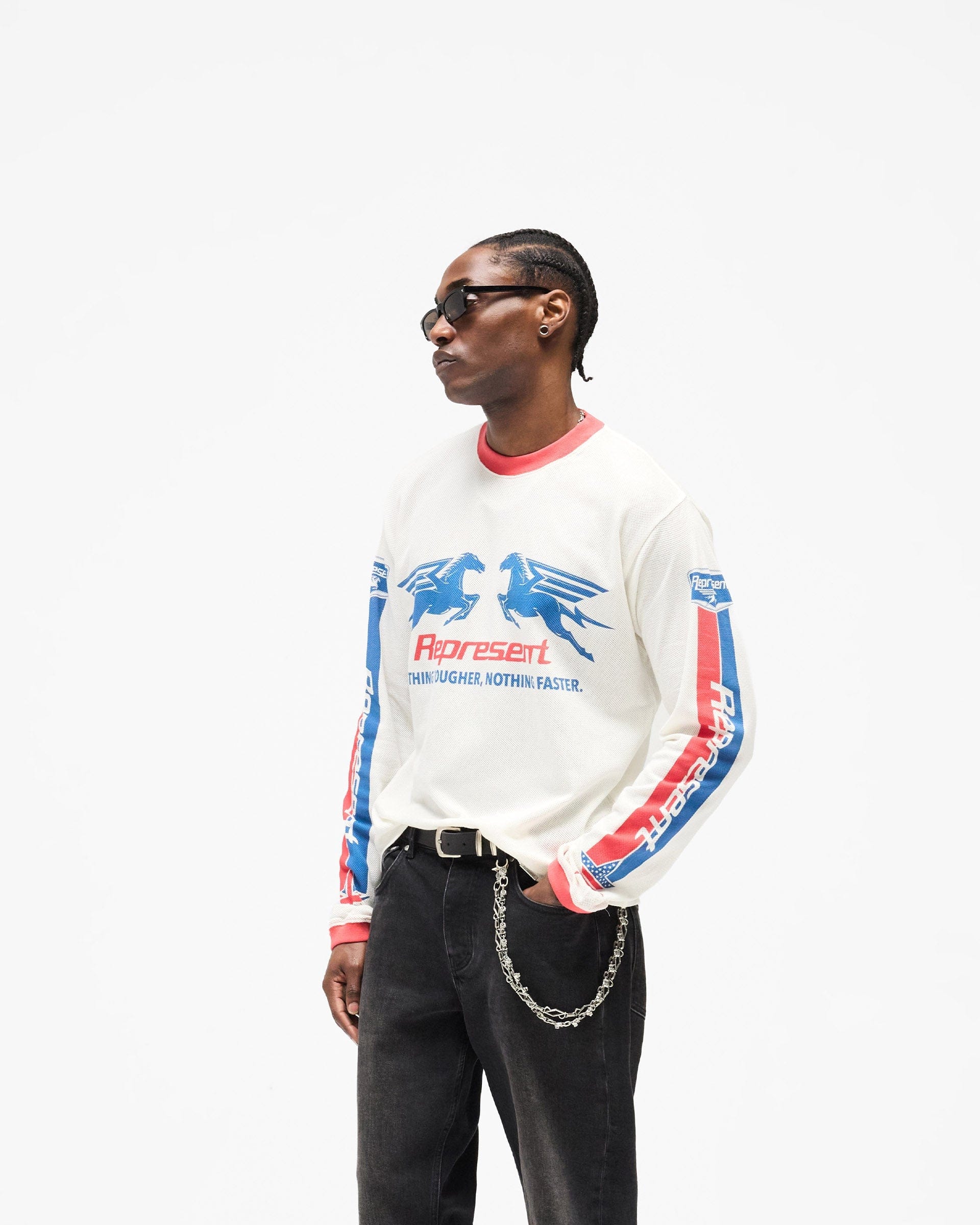 SS26 Mesh Pegasus Long Sleeve T-Shirt - Flat White