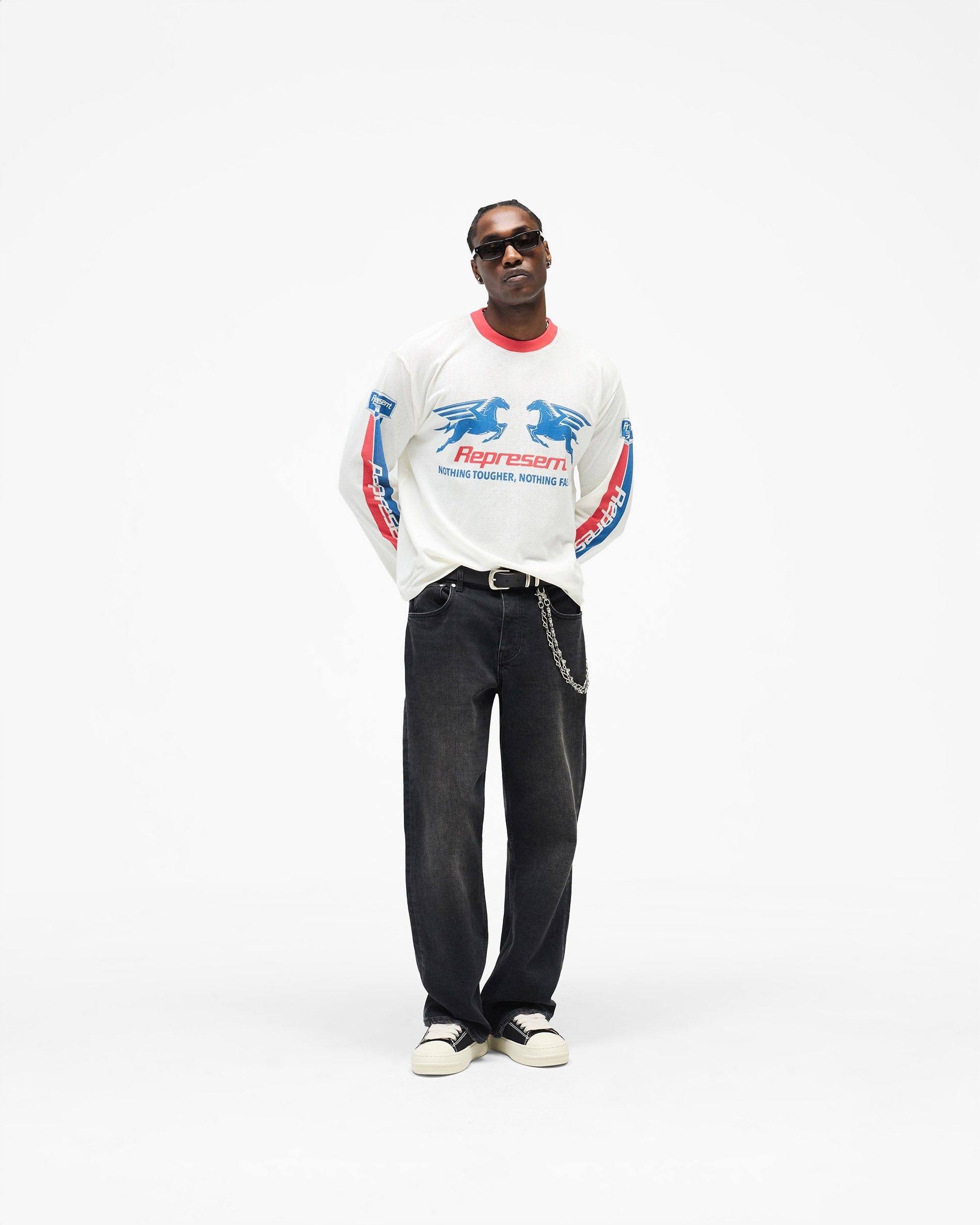 SS26 Mesh Pegasus Long Sleeve T-Shirt - Flat White