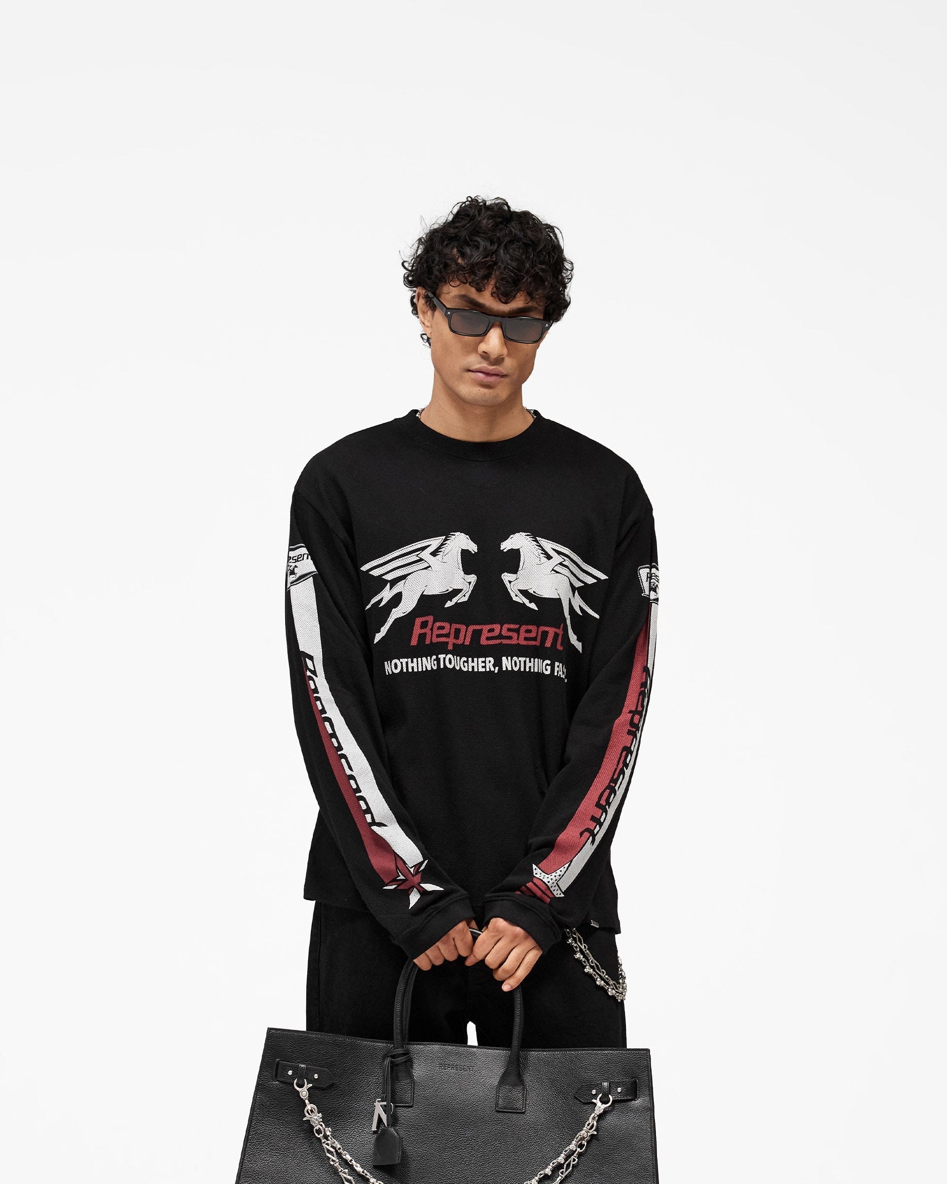 SS26 Mesh Pegasus Long Sleeve T-Shirt - Jet Black