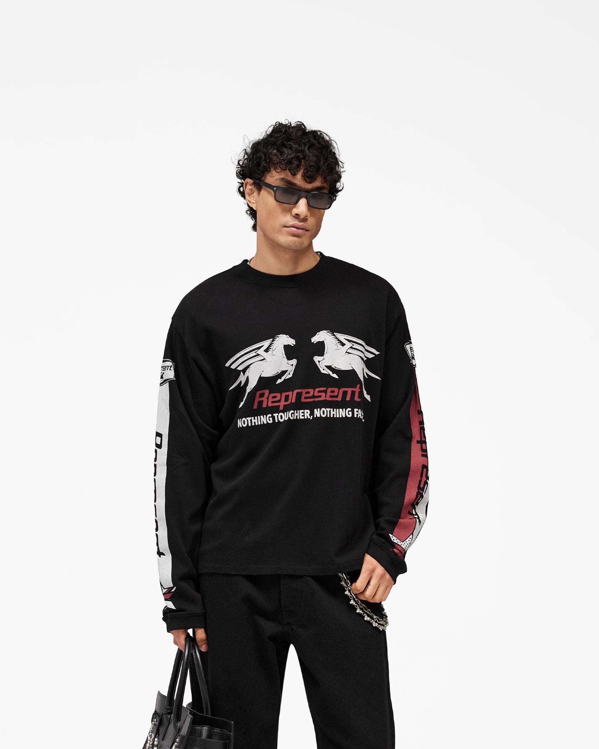 SS26 Mesh Pegasus Long Sleeve T-Shirt - Jet Black