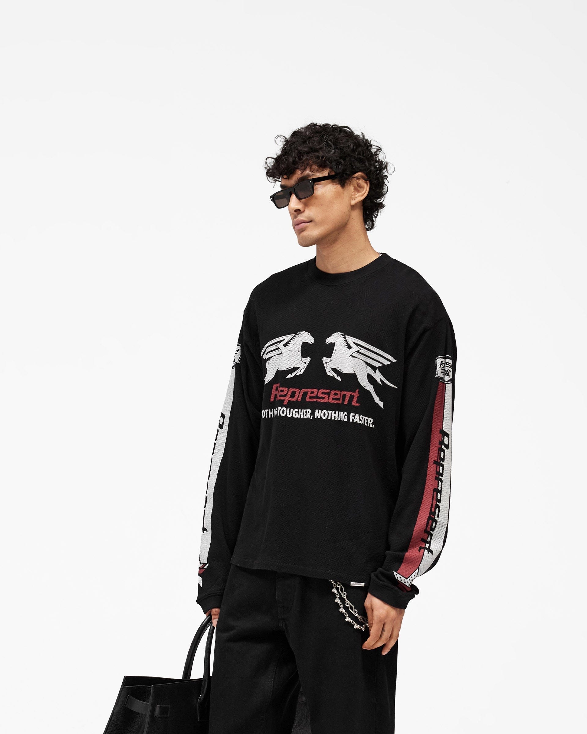SS26 Mesh Pegasus Long Sleeve T-Shirt - Jet Black