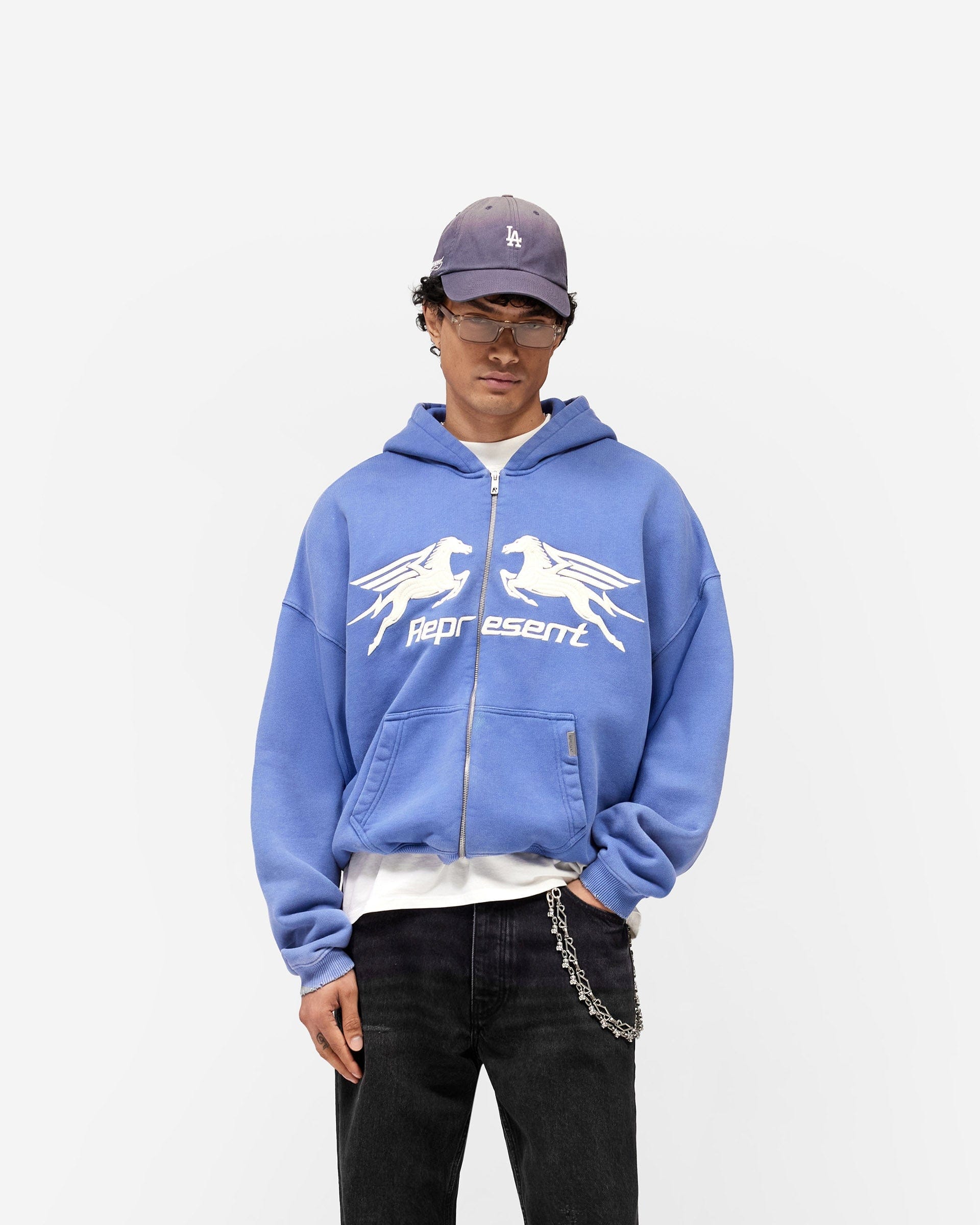 SS26 Pegasus Zip Through Hoodie - Indigo