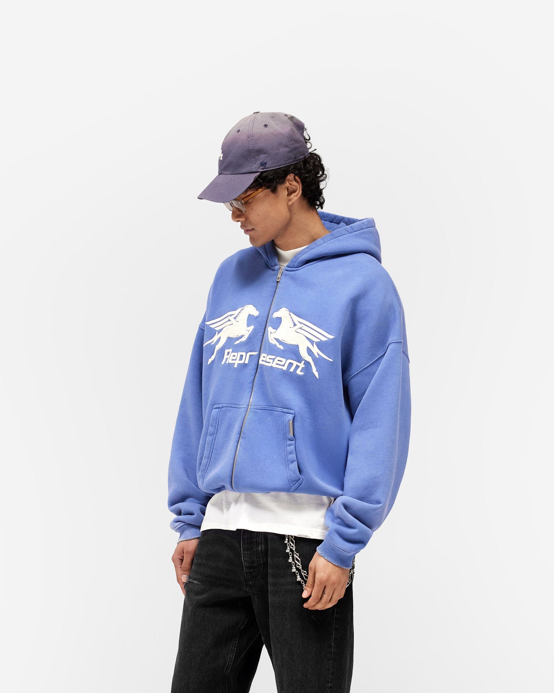 SS26 Pegasus Zip Through Hoodie - Indigo