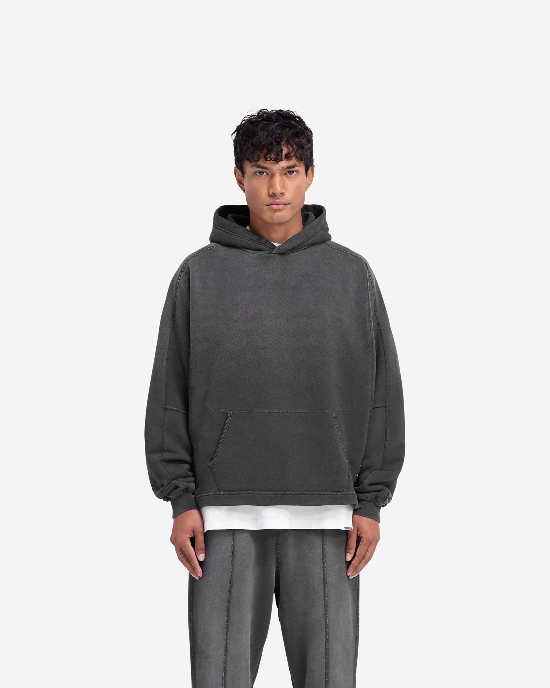 FW24 Stepped Hem Hoodie - Stained Black